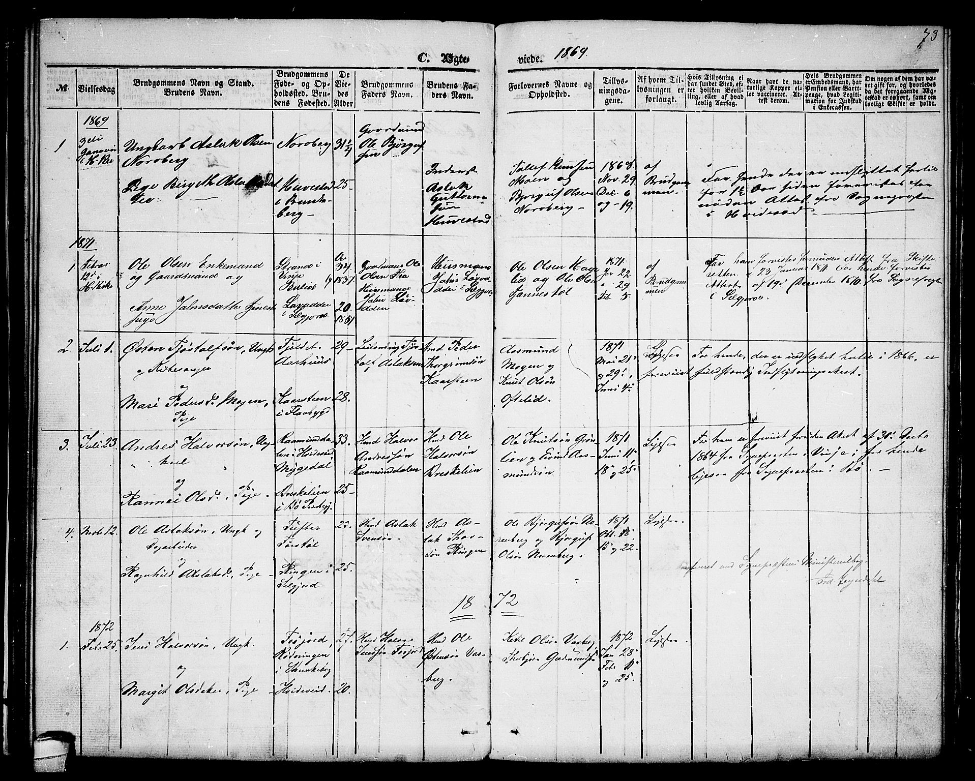 Lårdal kirkebøker, SAKO/A-284/G/Gc/L0002: Parish register (copy) no. III 2, 1852-1877, p. 73