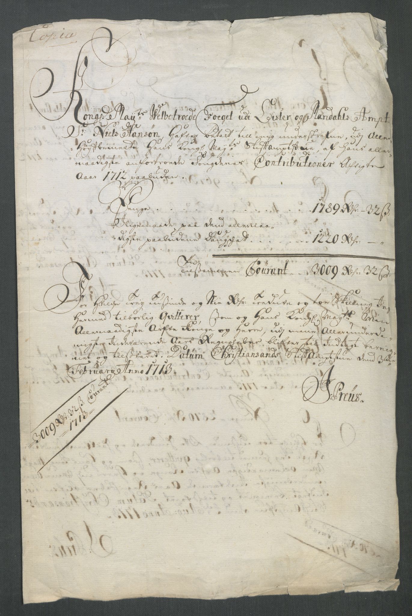 Rentekammeret inntil 1814, Reviderte regnskaper, Fogderegnskap, AV/RA-EA-4092/R43/L2556: Fogderegnskap Lista og Mandal, 1713, p. 525