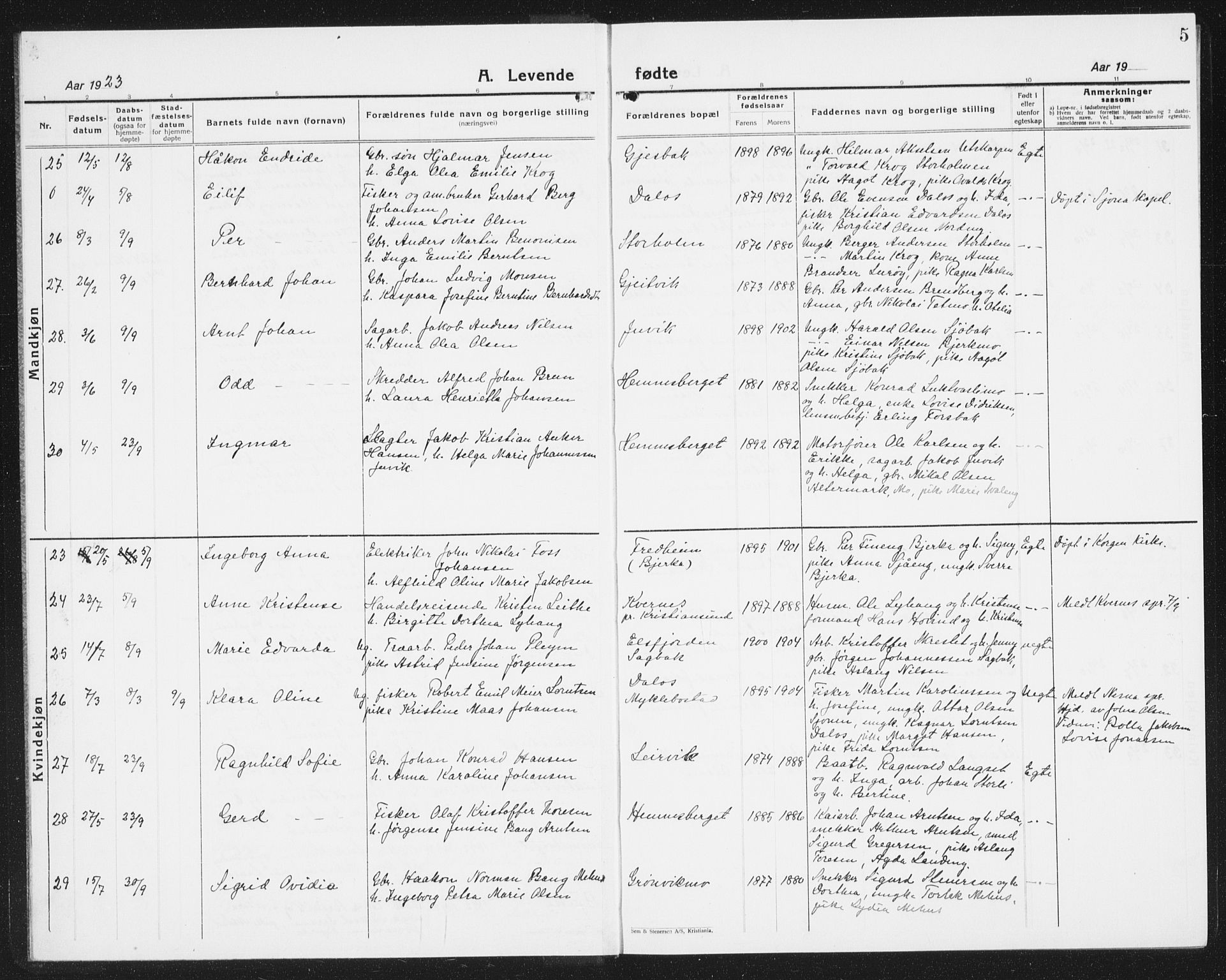 Ministerialprotokoller, klokkerbøker og fødselsregistre - Nordland, AV/SAT-A-1459/825/L0372: Parish register (copy) no. 825C09, 1923-1940, p. 5