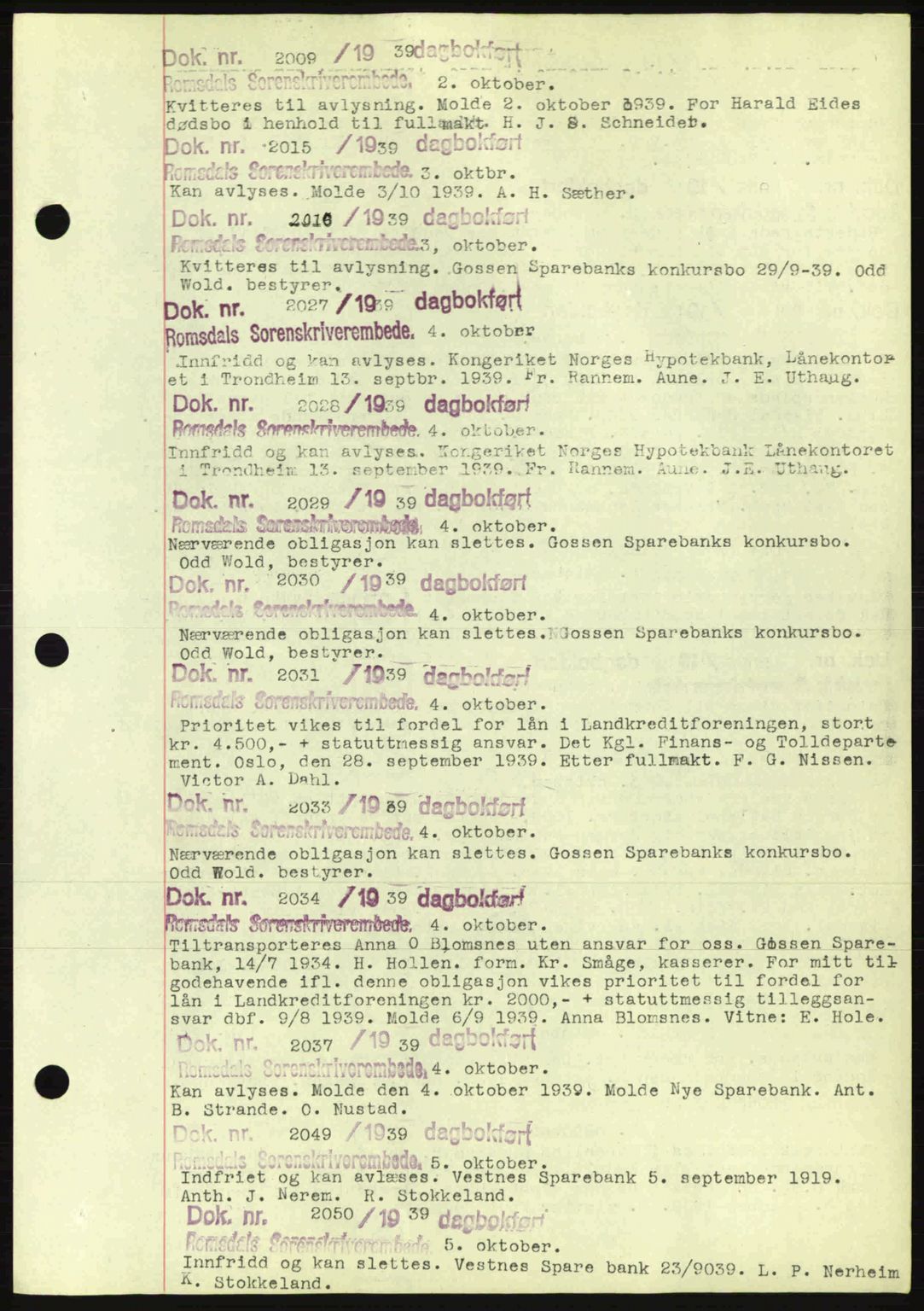 Romsdal sorenskriveri, AV/SAT-A-4149/1/2/2C: Mortgage book no. C1a, 1936-1945, Diary no: : 2009/1939