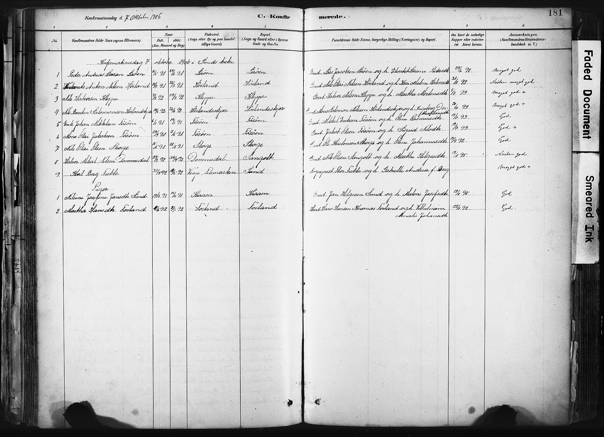 Sund sokneprestembete, AV/SAB-A-99930: Parish register (official) no. B 1, 1882-1907, p. 181