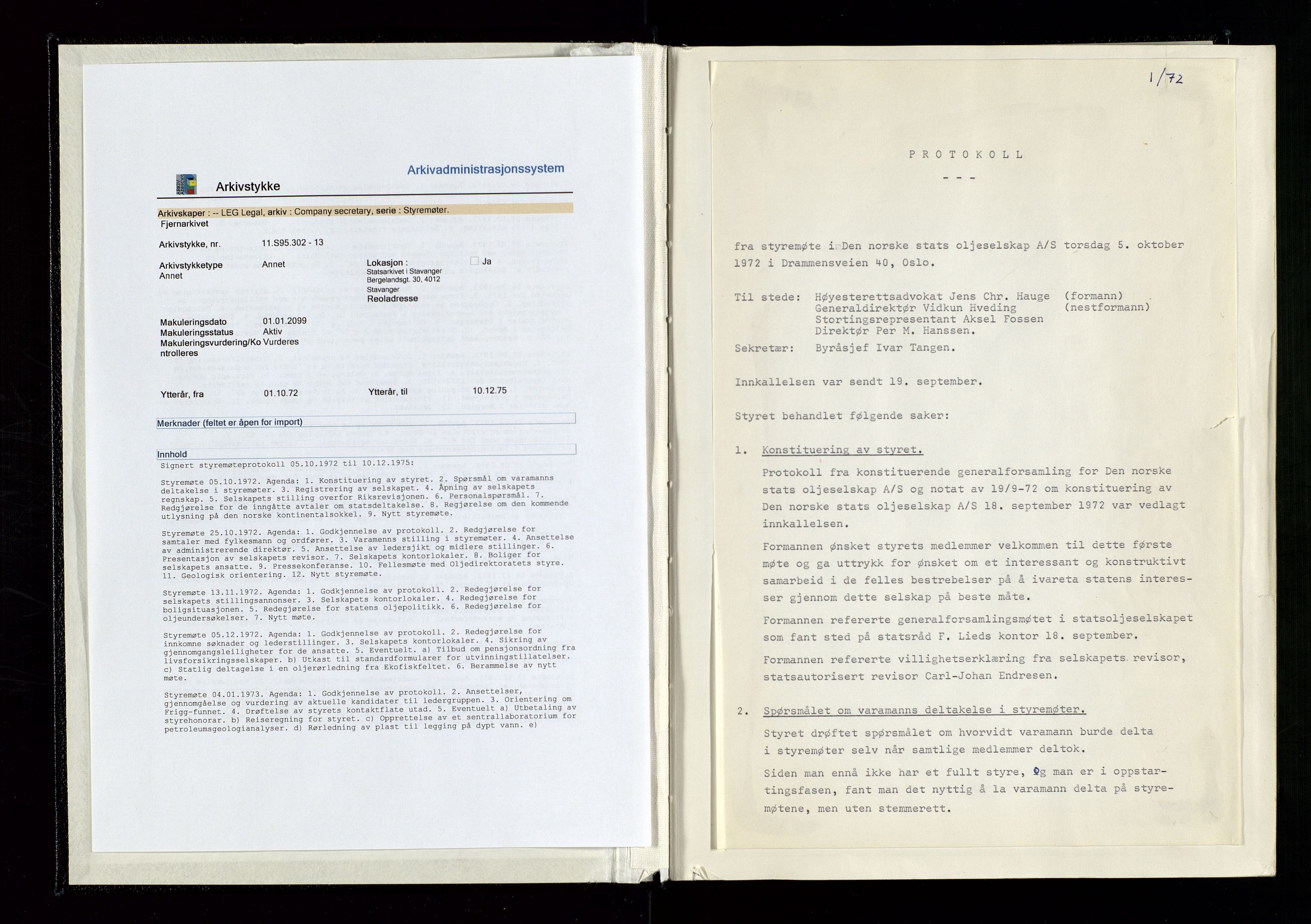 Pa 1339 - Statoil ASA, SAST/A-101656/0001/A/Ab/Aba/L0001: Styremøteprotokoller, 05.10.1972 til 14.12.1978, 1972-1978, p. 2