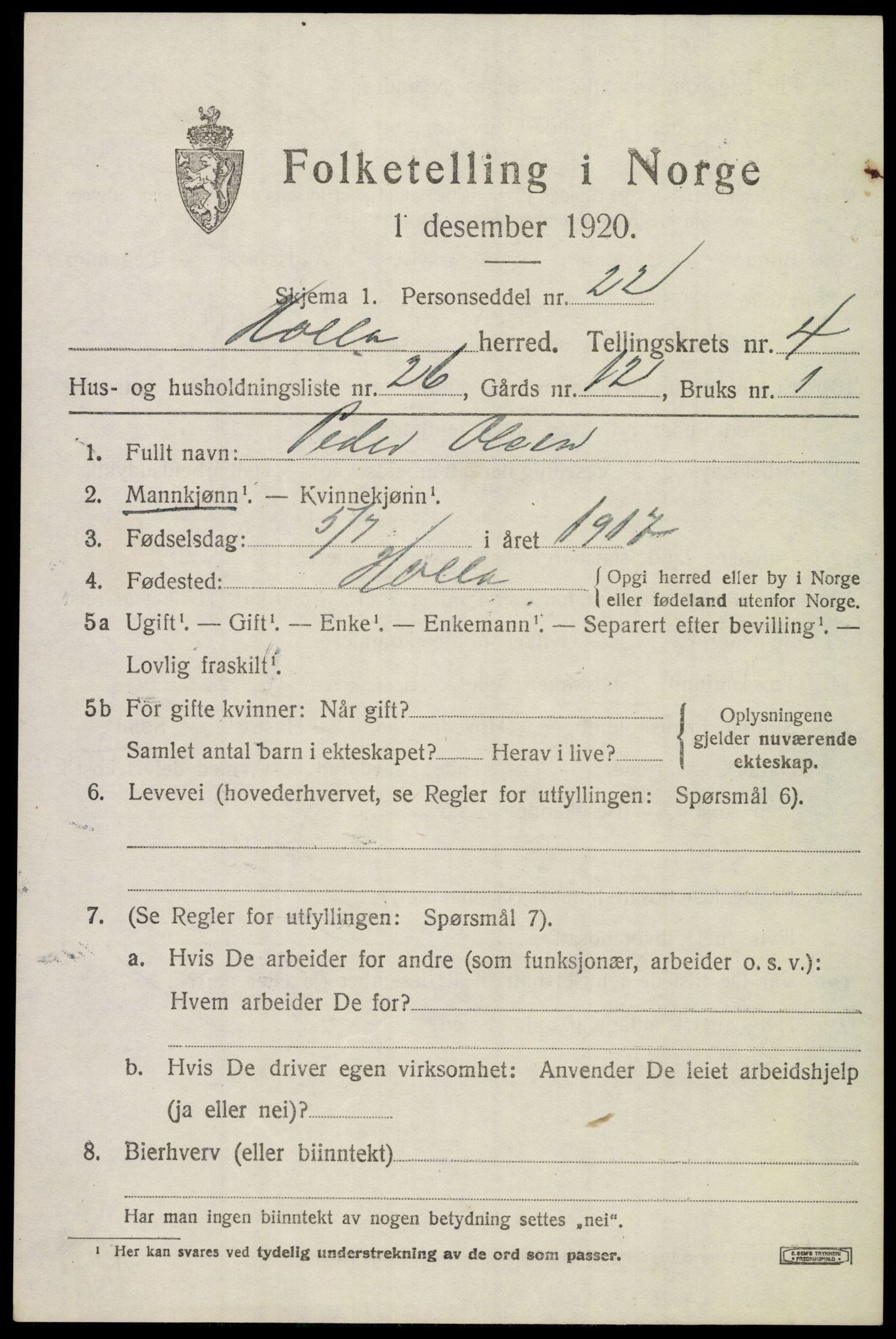 SAKO, 1920 census for Holla, 1920, p. 3971