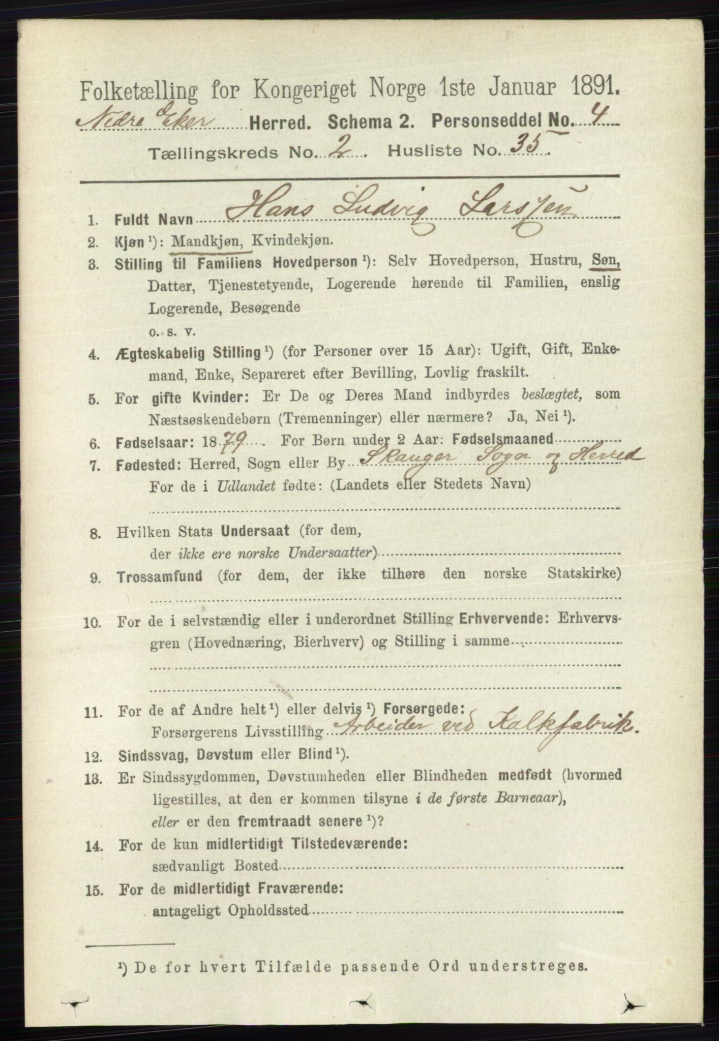 RA, 1891 census for 0625 Nedre Eiker, 1891, p. 735