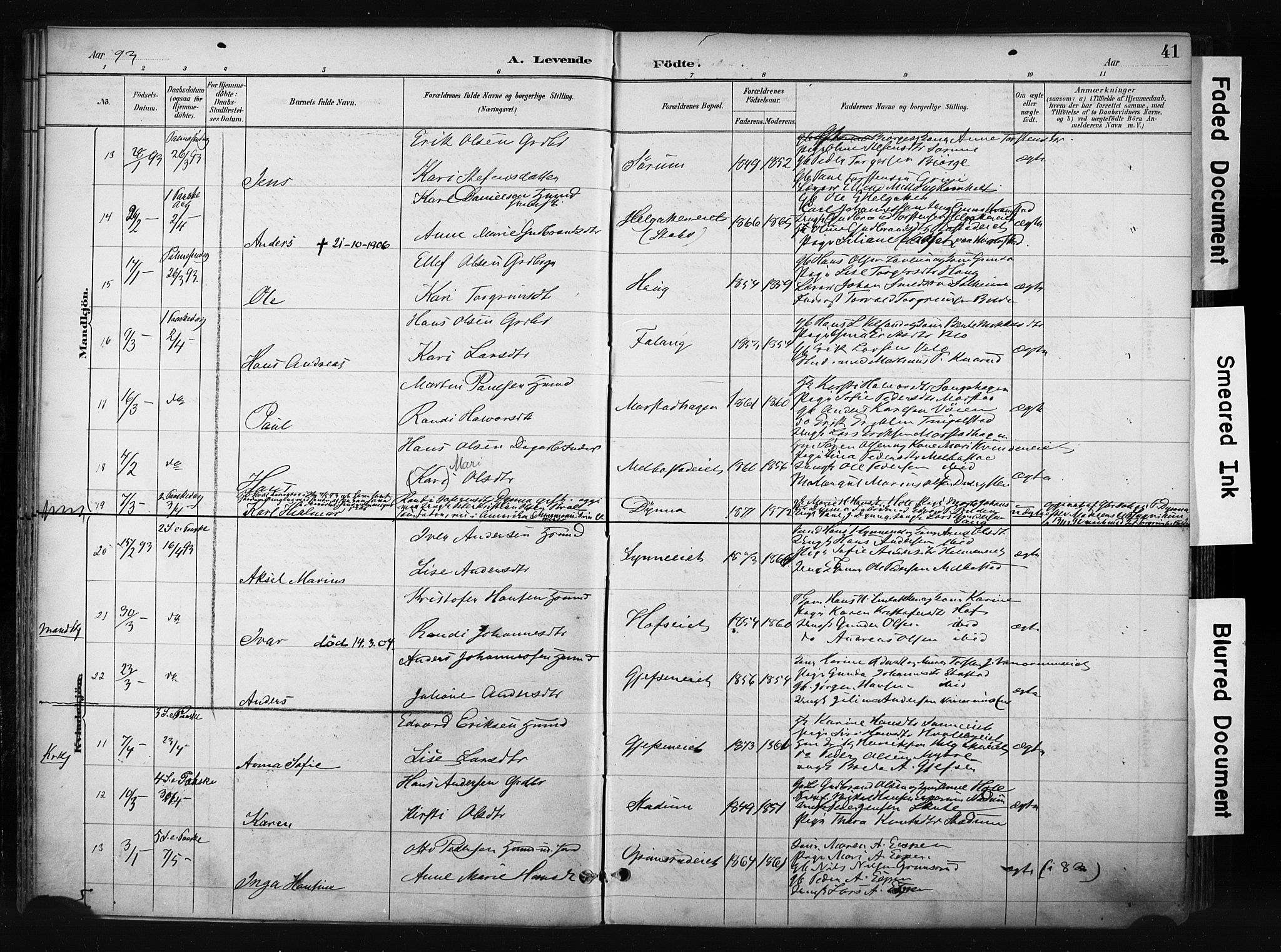 Gran prestekontor, AV/SAH-PREST-112/H/Ha/Haa/L0017: Parish register (official) no. 17, 1889-1897, p. 41