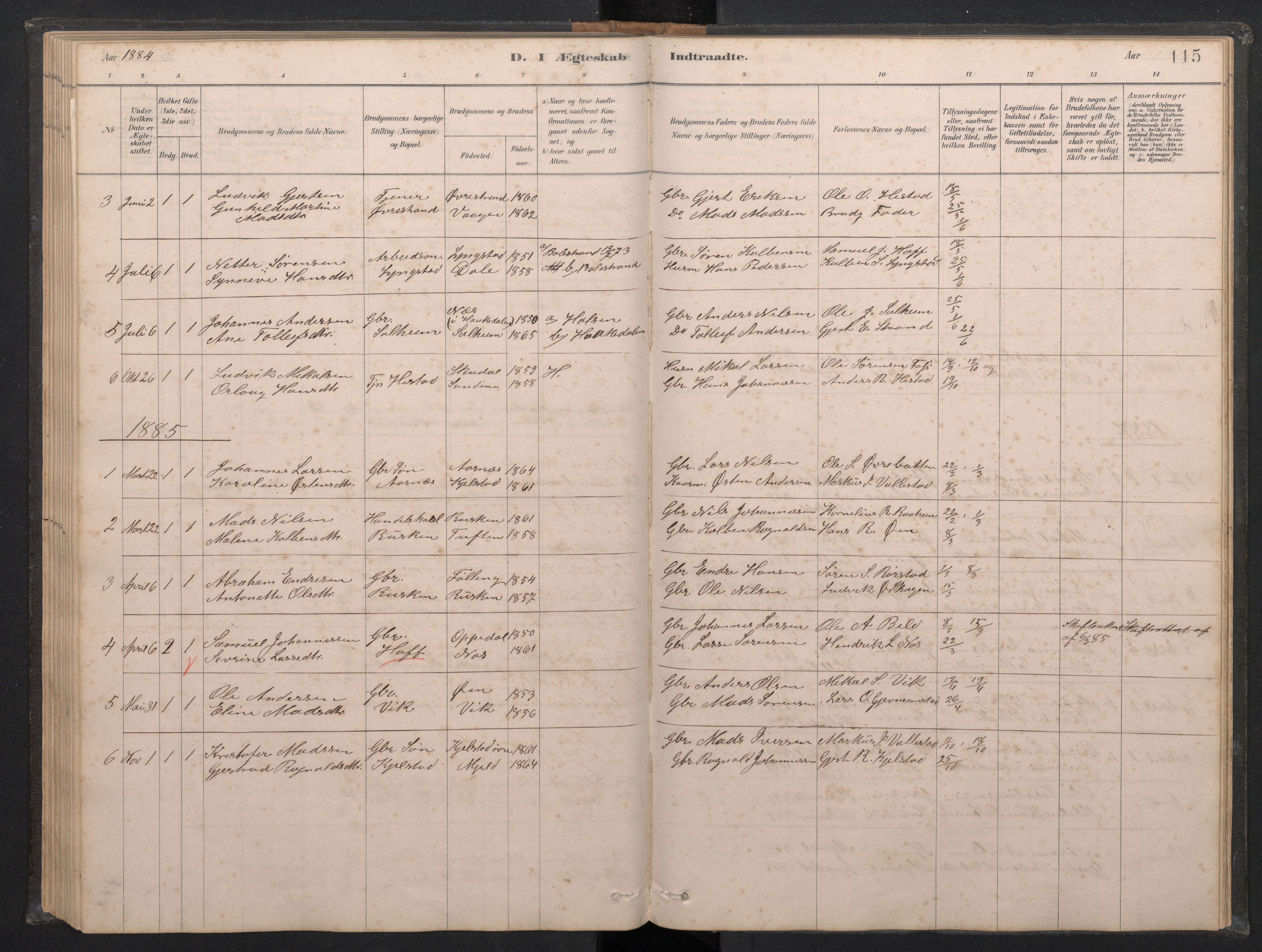 Gaular sokneprestembete, SAB/A-80001/H/Hab: Parish register (copy) no. C 3, 1878-1897, p. 114b-115a