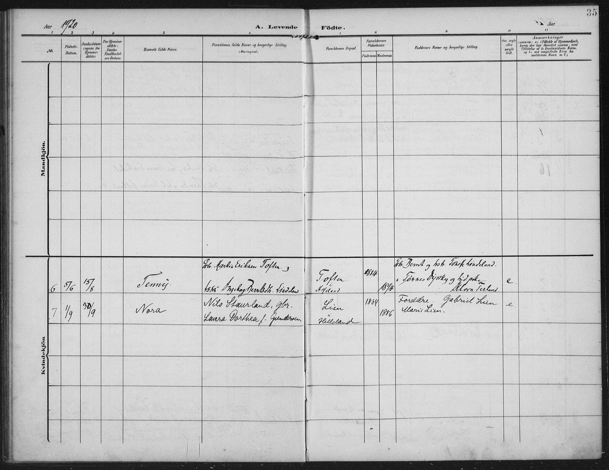 Helleland sokneprestkontor, AV/SAST-A-101810: Parish register (official) no. A 12, 1906-1923, p. 35