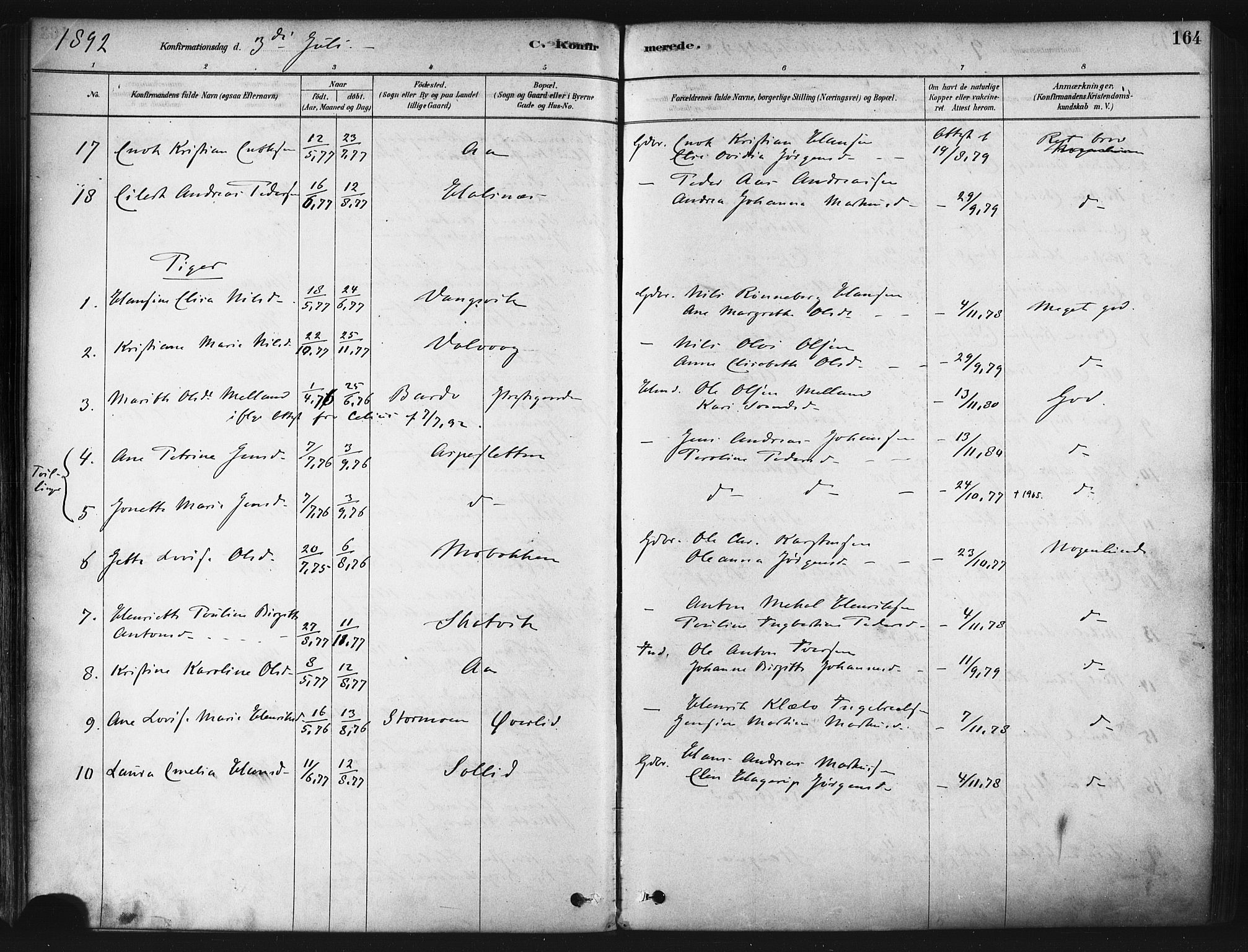 Tranøy sokneprestkontor, SATØ/S-1313/I/Ia/Iaa/L0009kirke: Parish register (official) no. 9, 1878-1904, p. 164