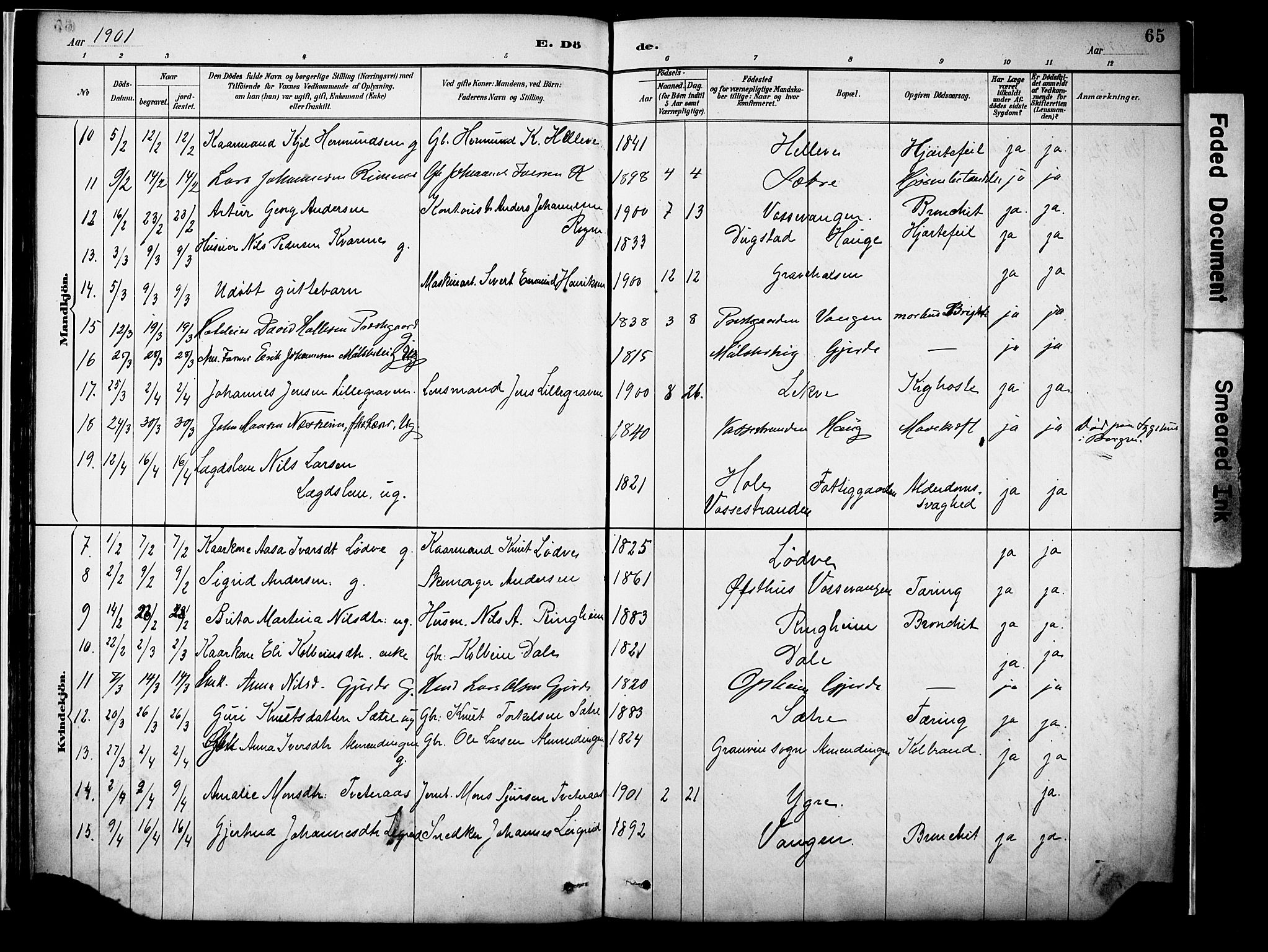 Voss sokneprestembete, AV/SAB-A-79001/H/Haa: Parish register (official) no. A 22, 1887-1909, p. 65