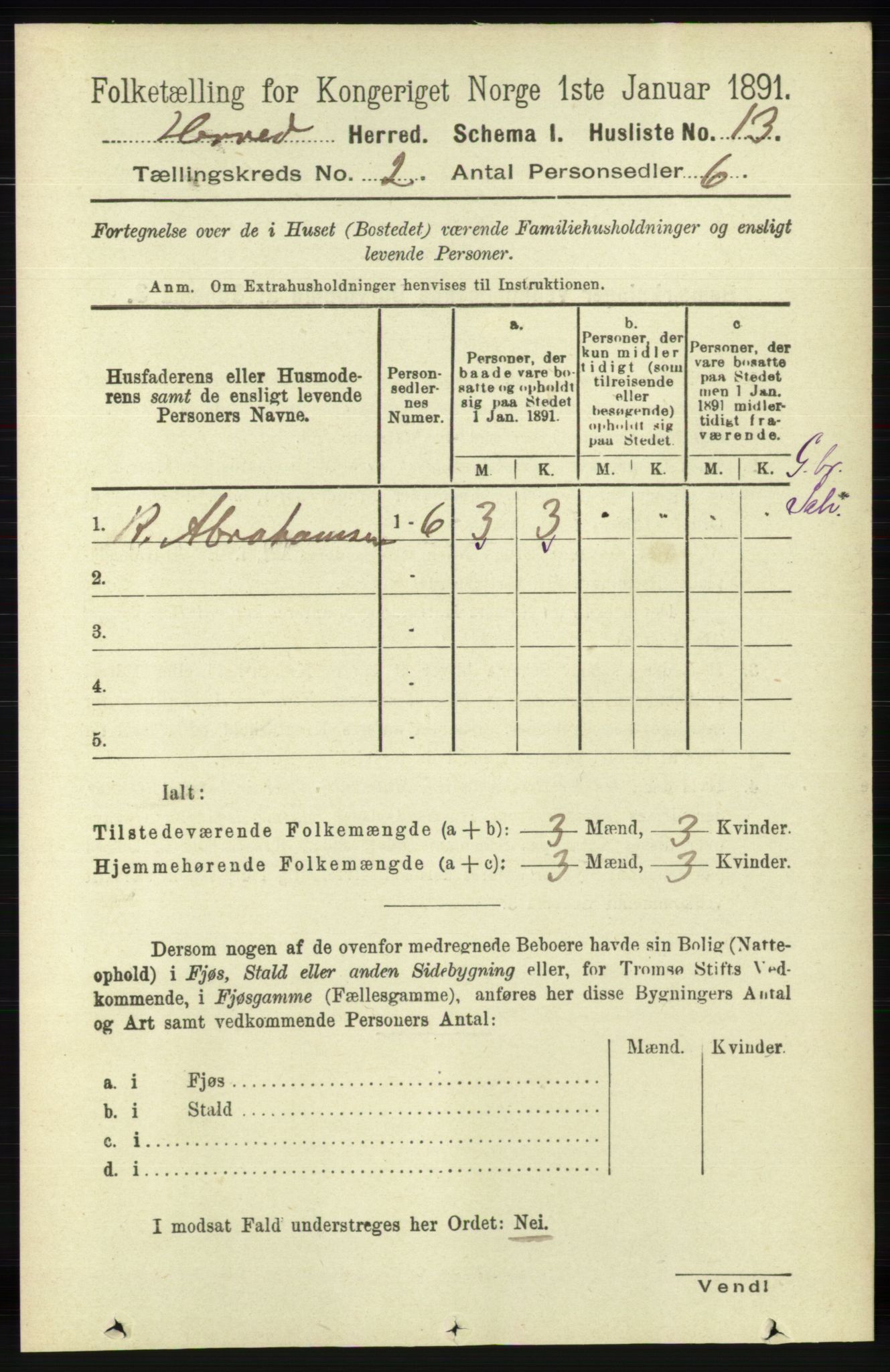 RA, 1891 census for 1039 Herad, 1891, p. 450