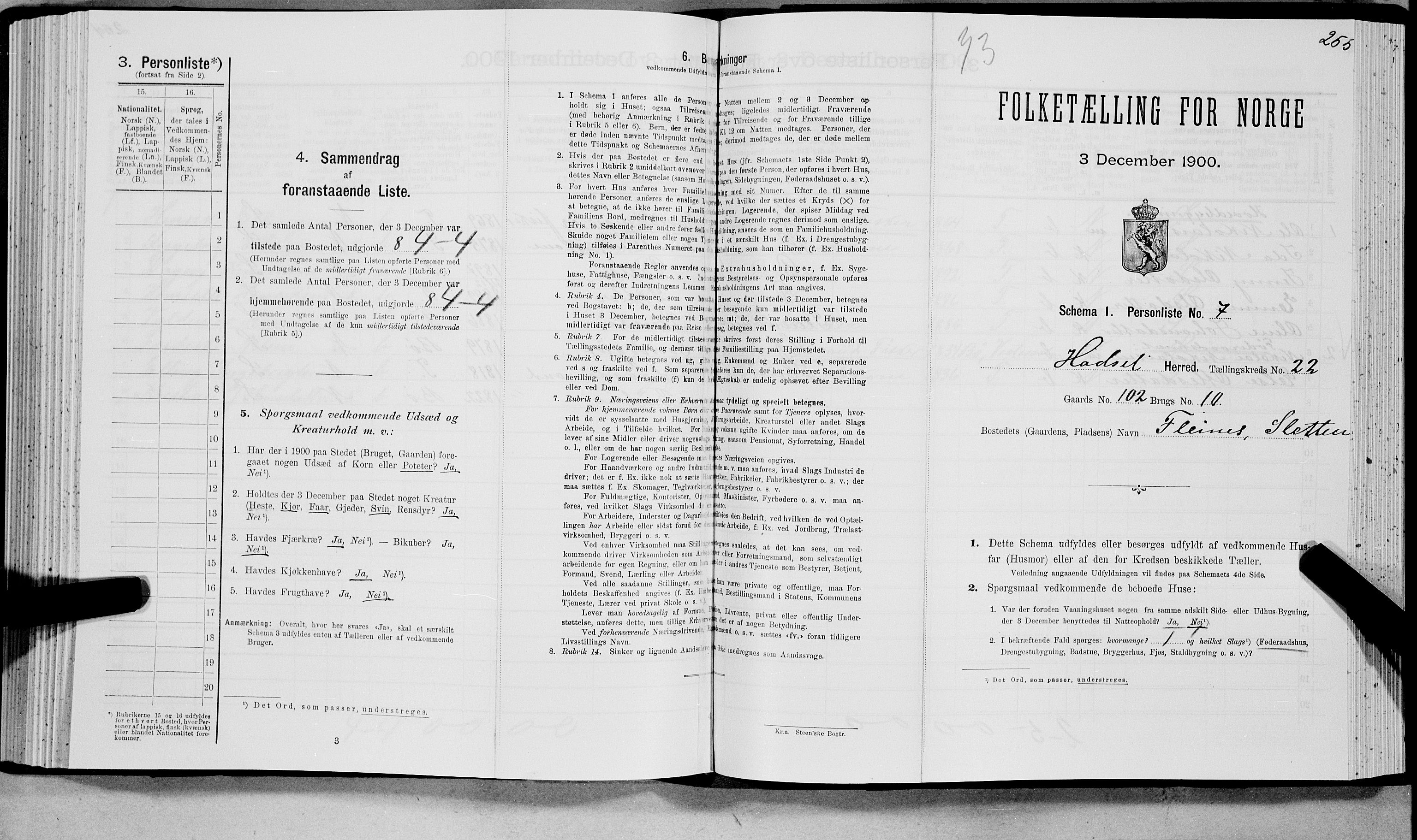 SAT, 1900 census for Hadsel, 1900, p. 2150