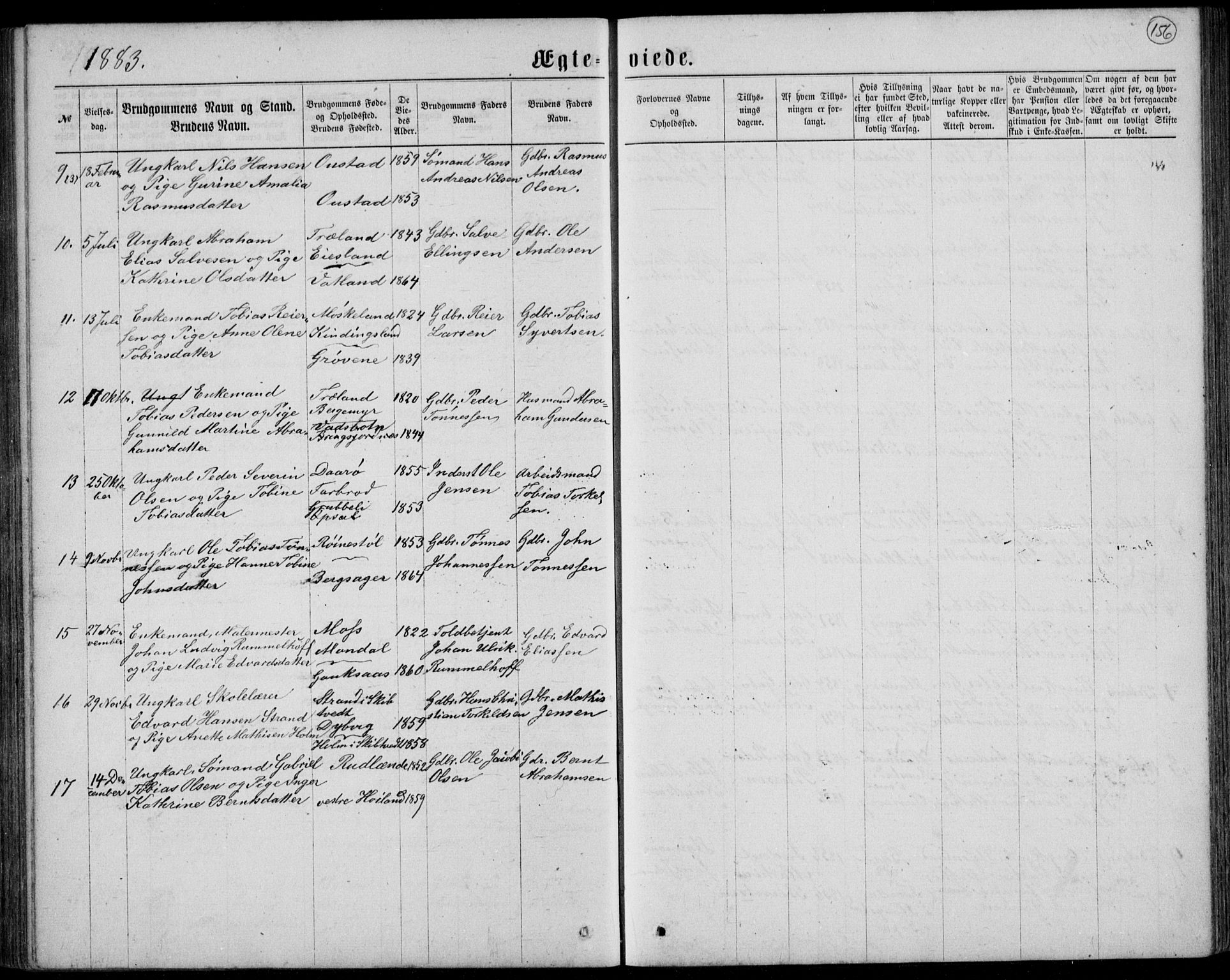 Lyngdal sokneprestkontor, SAK/1111-0029/F/Fb/Fbc/L0004: Parish register (copy) no. B 4, 1878-1896, p. 156