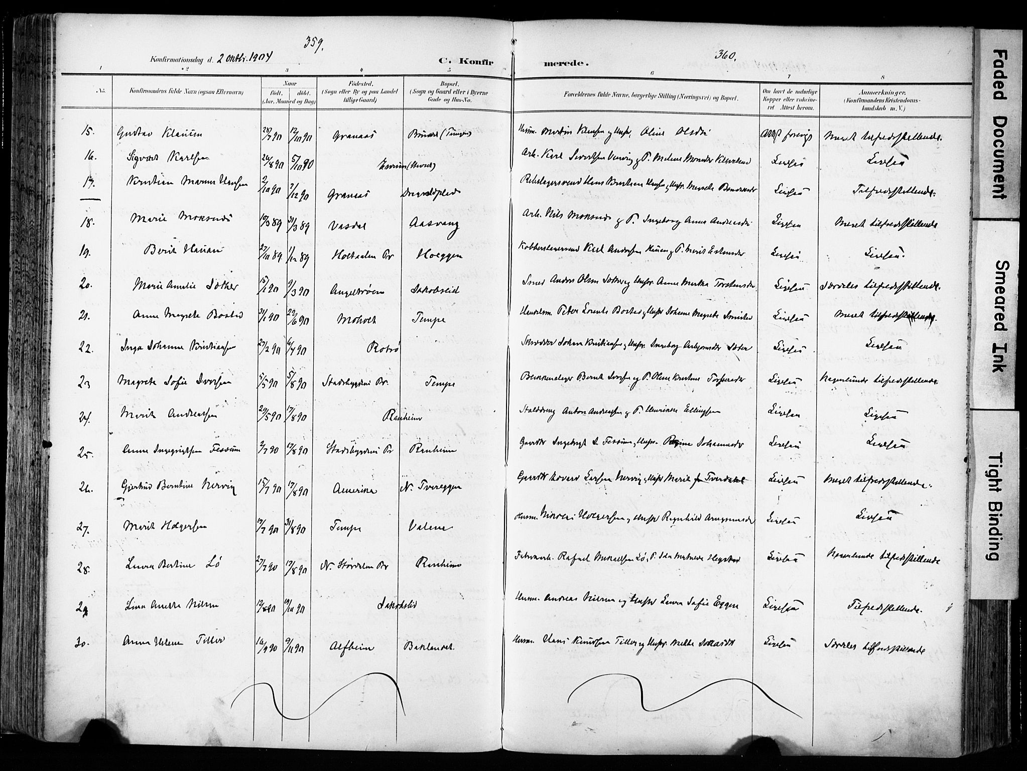 Ministerialprotokoller, klokkerbøker og fødselsregistre - Sør-Trøndelag, SAT/A-1456/606/L0301: Parish register (official) no. 606A16, 1894-1907, p. 359-360