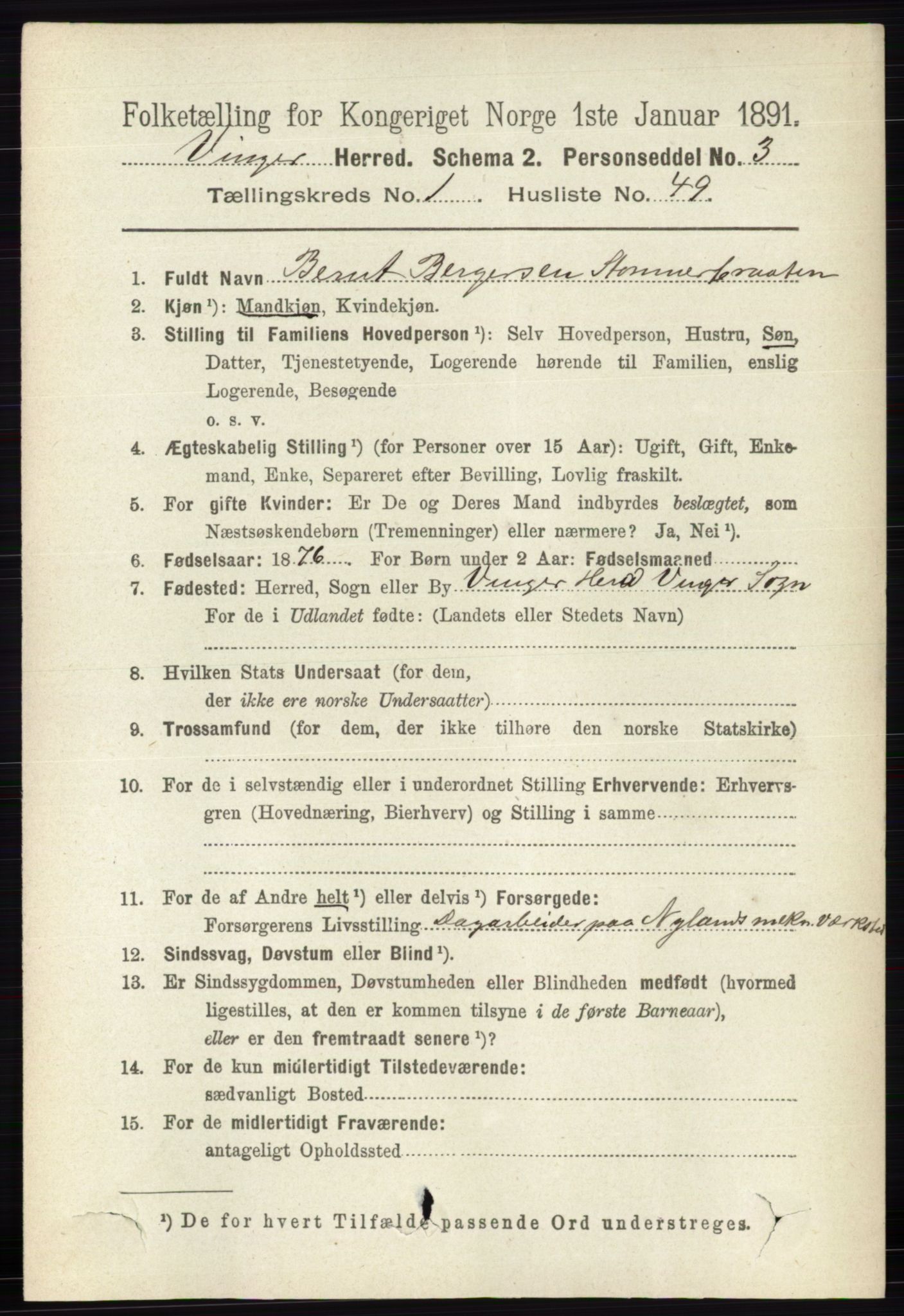 RA, 1891 census for 0421 Vinger, 1891, p. 389