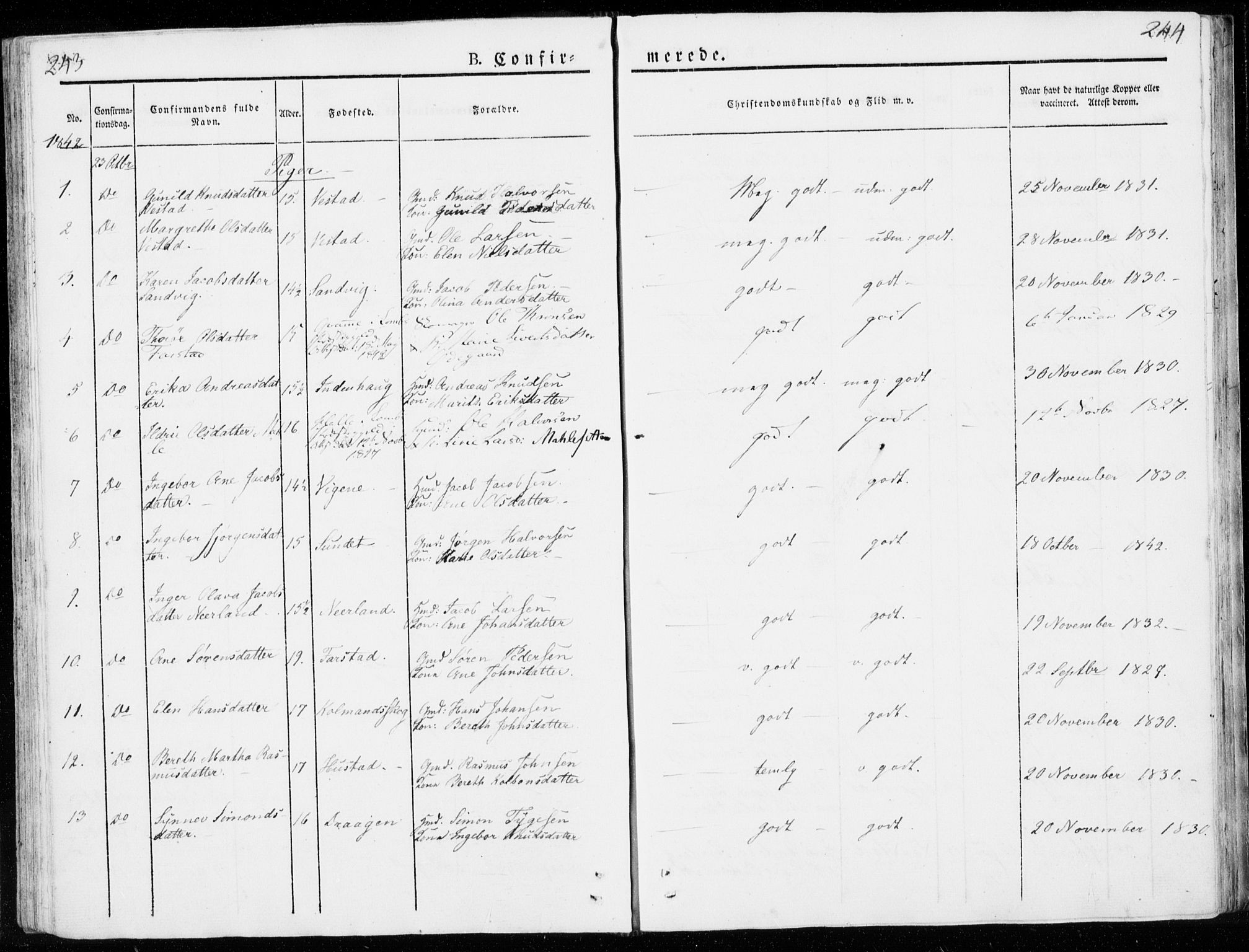 Ministerialprotokoller, klokkerbøker og fødselsregistre - Møre og Romsdal, AV/SAT-A-1454/566/L0766: Parish register (official) no. 566A05, 1842-1851, p. 243-244