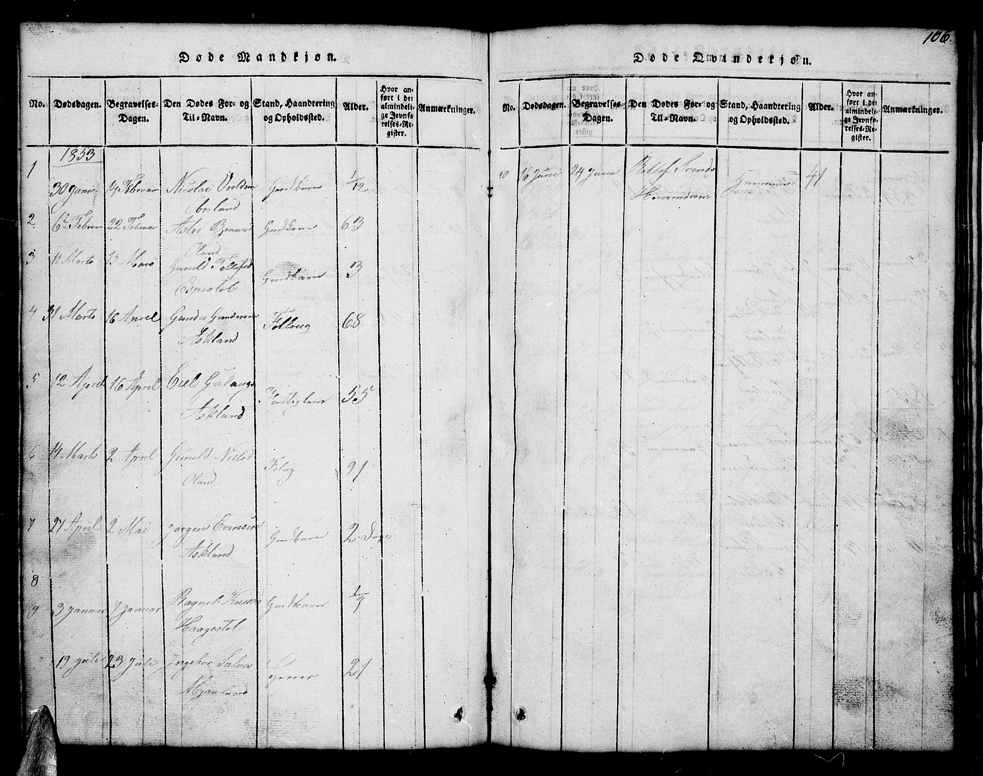 Åmli sokneprestkontor, AV/SAK-1111-0050/F/Fb/Fba/L0001: Parish register (copy) no. B 1, 1816-1890, p. 106