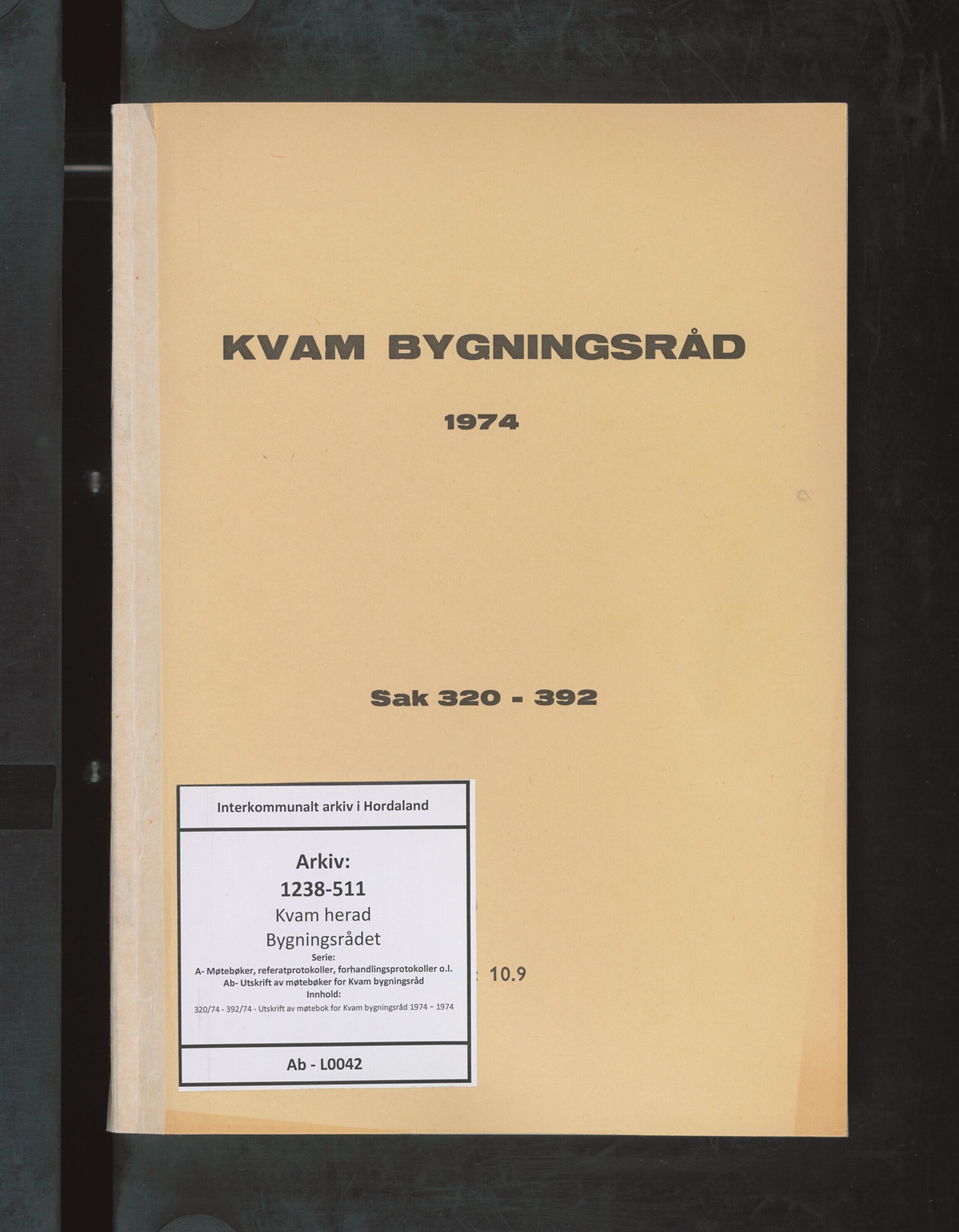 Kvam herad. Bygningsrådet, IKAH/1238-511/A/Ab/L0042: Utskrift av møtebok for Kvam bygningsråd, 1974