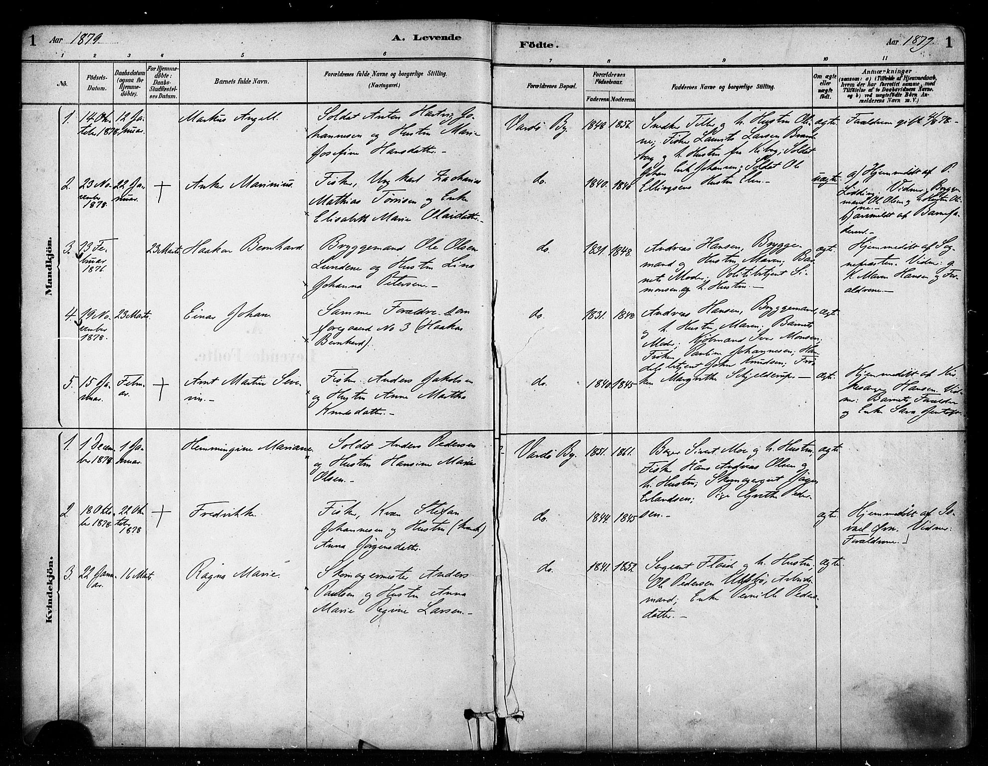 Vardø sokneprestkontor, SATØ/S-1332/H/Ha/L0006kirke: Parish register (official) no. 6, 1879-1886, p. 1