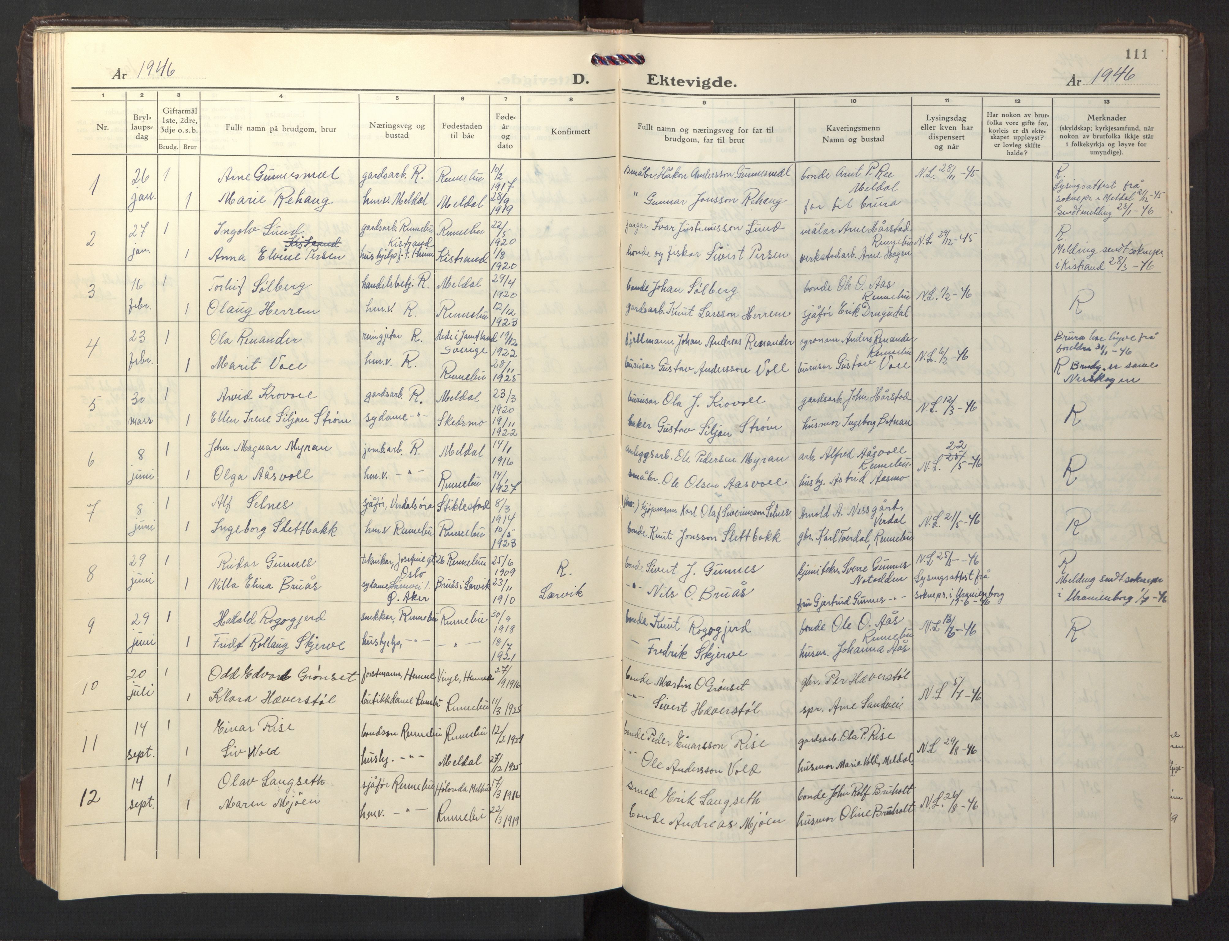 Ministerialprotokoller, klokkerbøker og fødselsregistre - Sør-Trøndelag, SAT/A-1456/674/L0878: Parish register (copy) no. 674C05, 1941-1950, p. 111