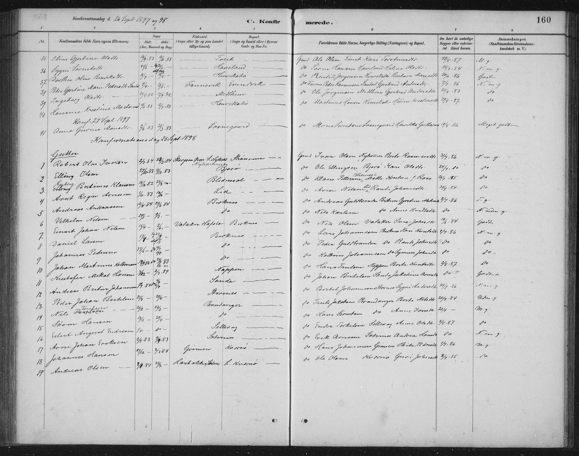 Gulen sokneprestembete, AV/SAB-A-80201/H/Hab/Habb/L0003: Parish register (copy) no. B 3, 1884-1907, p. 160