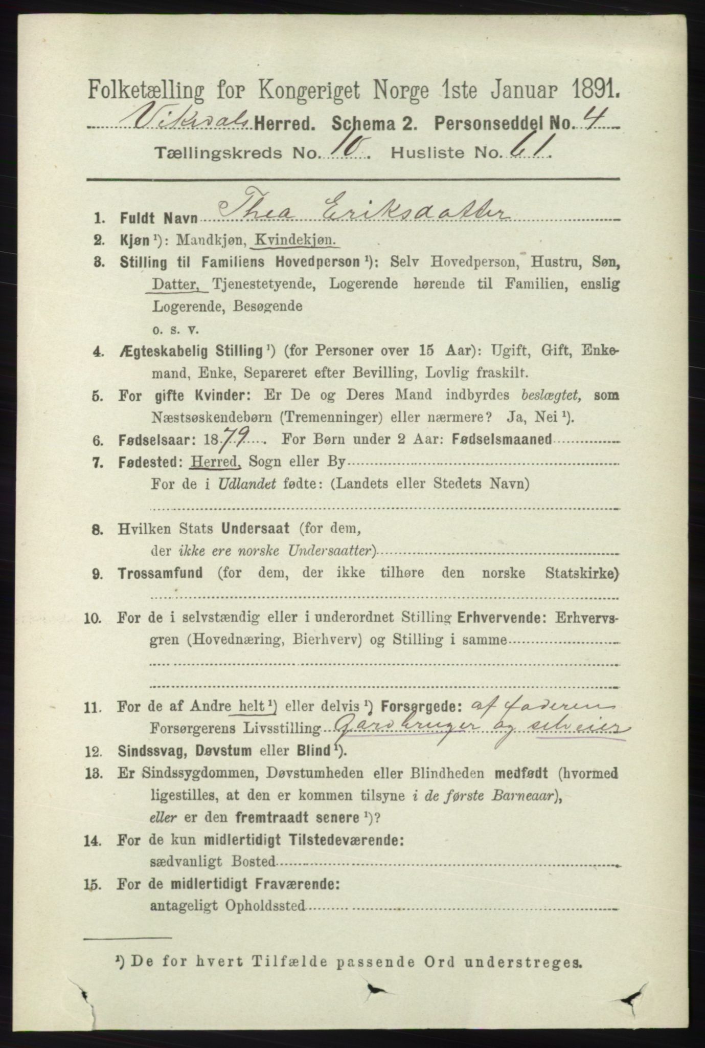 RA, 1891 census for 1157 Vikedal, 1891, p. 2838