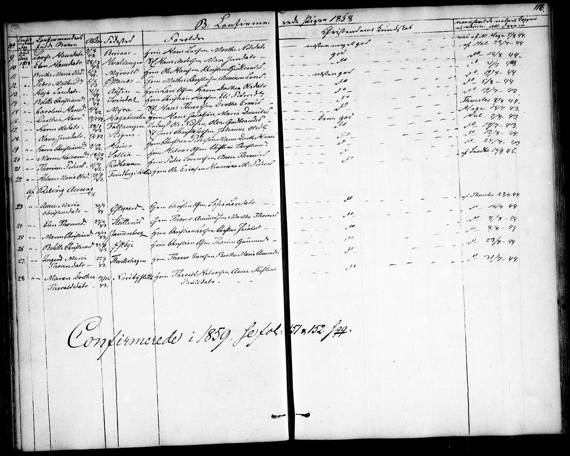 Fet prestekontor Kirkebøker, AV/SAO-A-10370a/F/Fa/L0010: Parish register (official) no. I 10, 1847-1859, p. 116