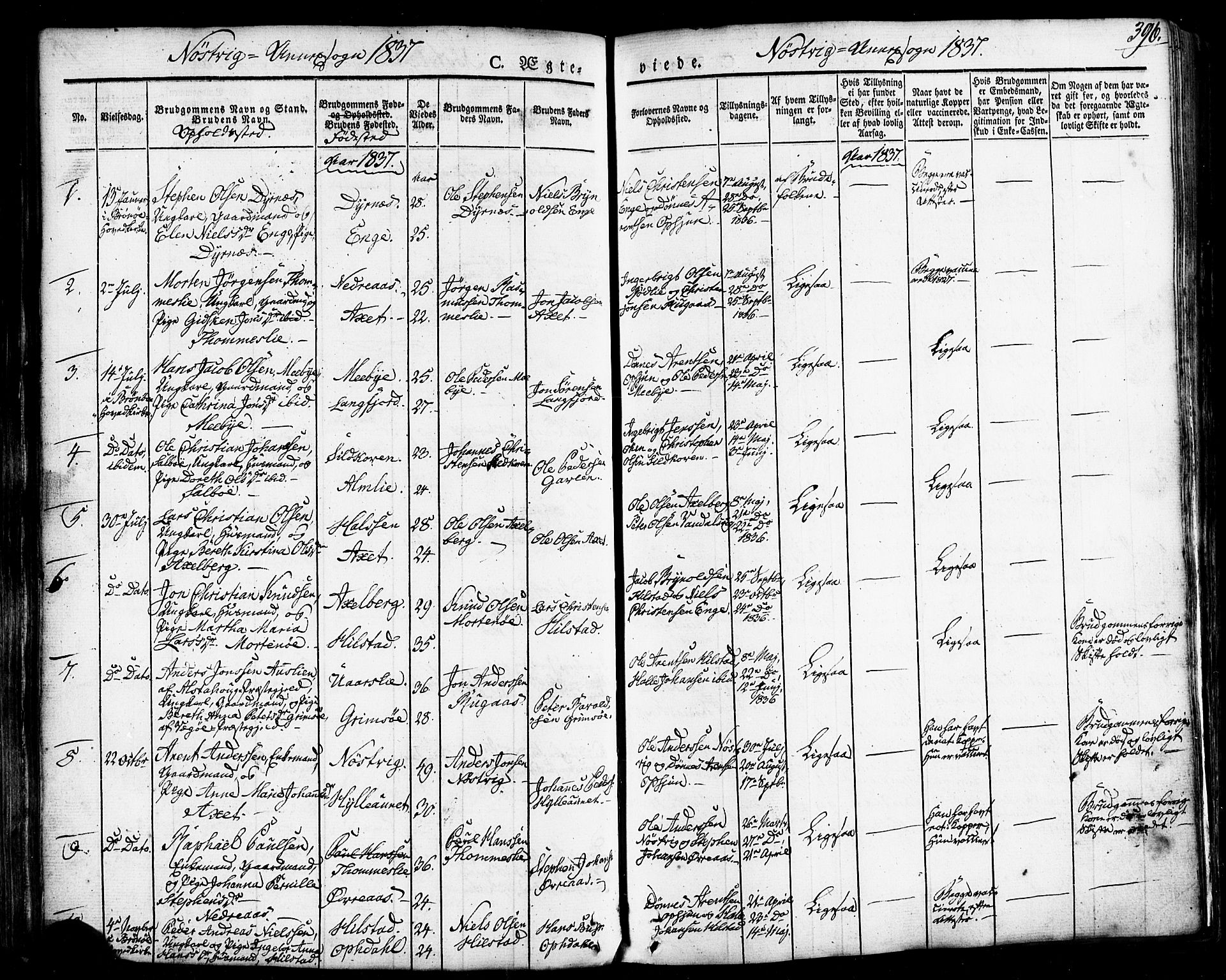 Ministerialprotokoller, klokkerbøker og fødselsregistre - Nordland, AV/SAT-A-1459/814/L0224: Parish register (official) no. 814A05, 1834-1874, p. 396