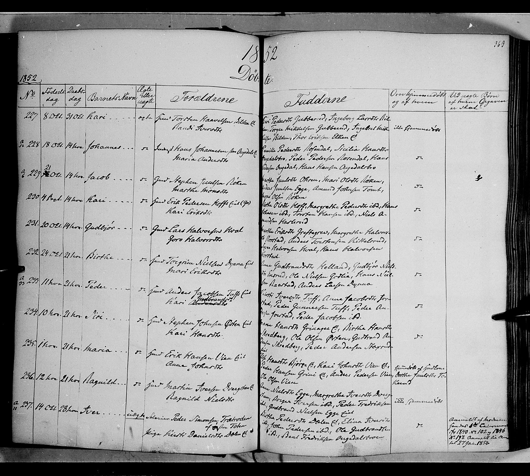 Gran prestekontor, AV/SAH-PREST-112/H/Ha/Haa/L0011: Parish register (official) no. 11, 1842-1856, p. 362-363