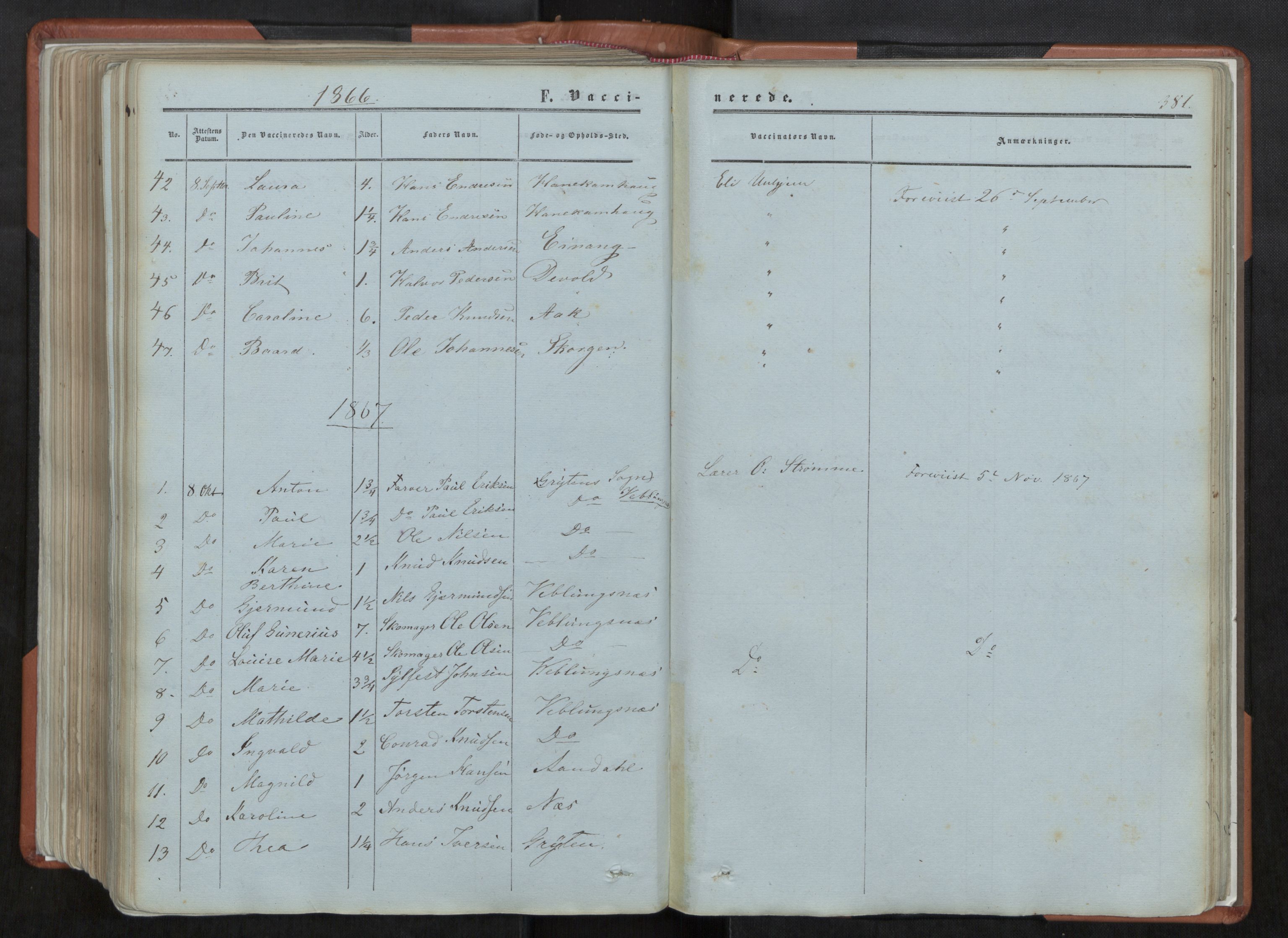 Ministerialprotokoller, klokkerbøker og fødselsregistre - Møre og Romsdal, AV/SAT-A-1454/544/L0572: Parish register (official) no. 544A05, 1854-1886, p. 381