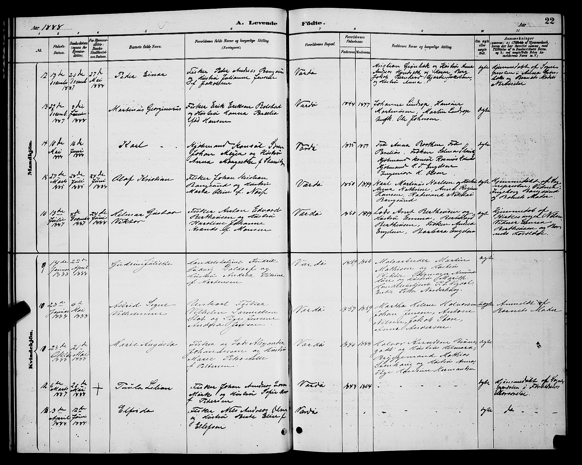 Vardø sokneprestkontor, AV/SATØ-S-1332/H/Hb/L0005klokker: Parish register (copy) no. 5, 1887-1892, p. 22