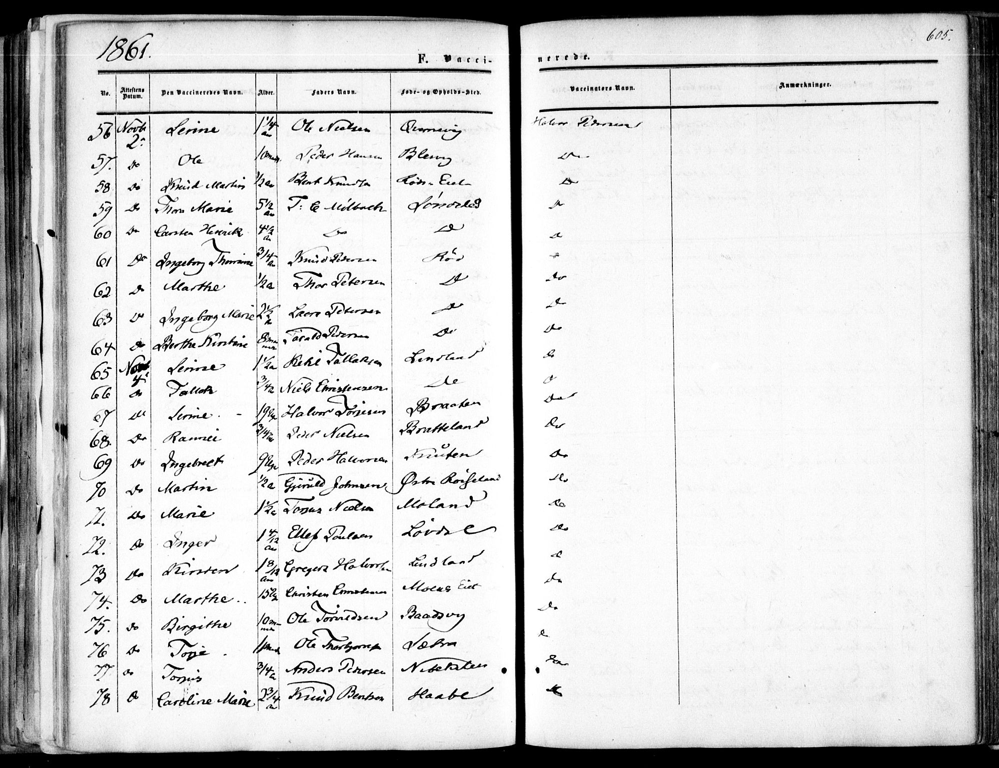 Søndeled sokneprestkontor, AV/SAK-1111-0038/F/Fa/L0003: Parish register (official) no. A 3, 1861-1879, p. 605