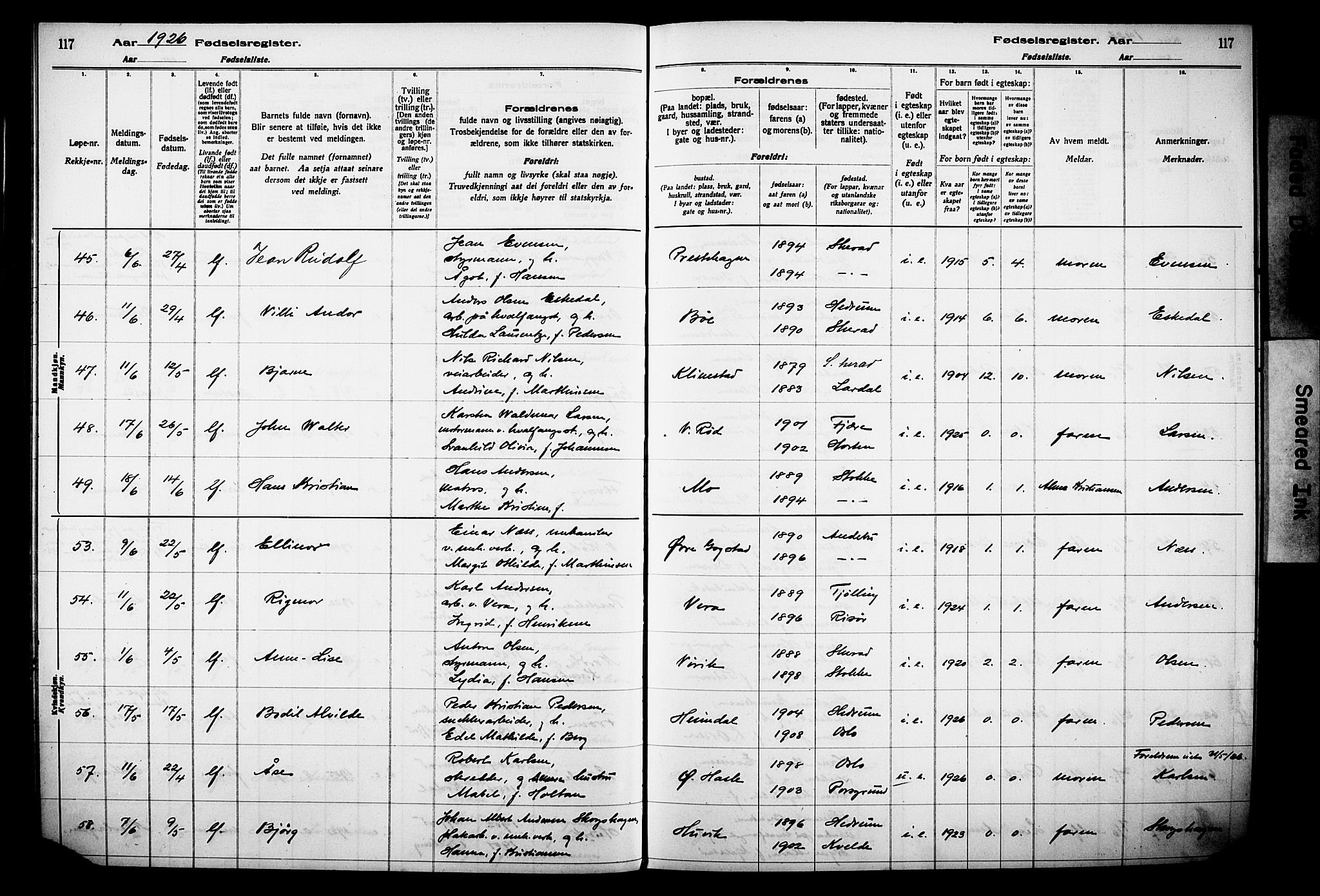 Sandar kirkebøker, AV/SAKO-A-243/J/Ja/L0002: Birth register no. 2, 1922-1929, p. 117