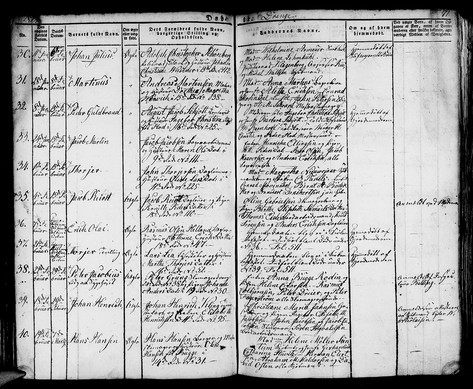 Domkirken sokneprestembete, AV/SAB-A-74801/H/Hab/L0005: Parish register (copy) no. A 5, 1821-1830, p. 71