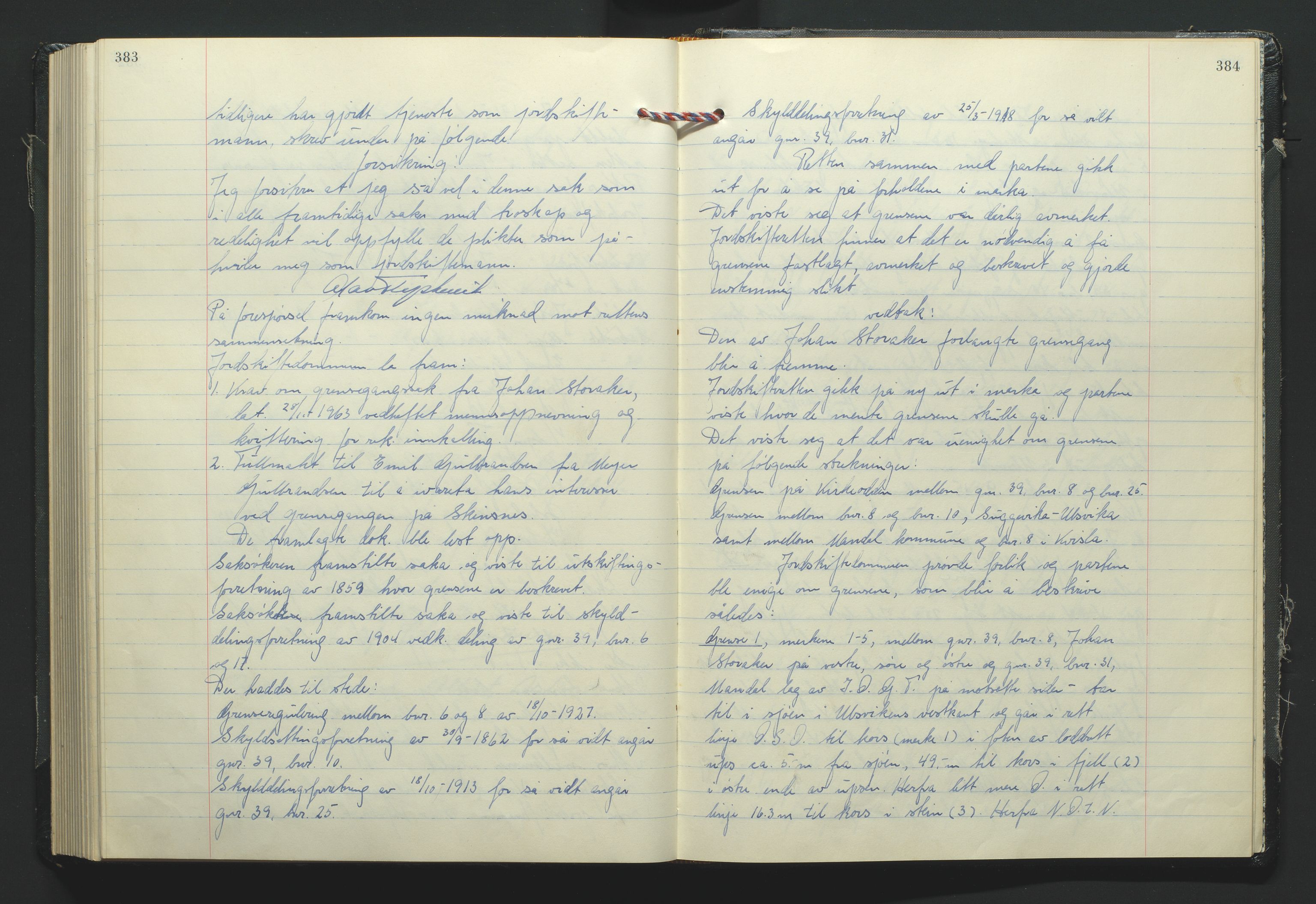 Marnar jordskifterett, AV/SAK-1541-0006/F/Fa/L0009: Jordskifterettsbok Mandal domssokn (M5), 1959-1965, p. 383-384