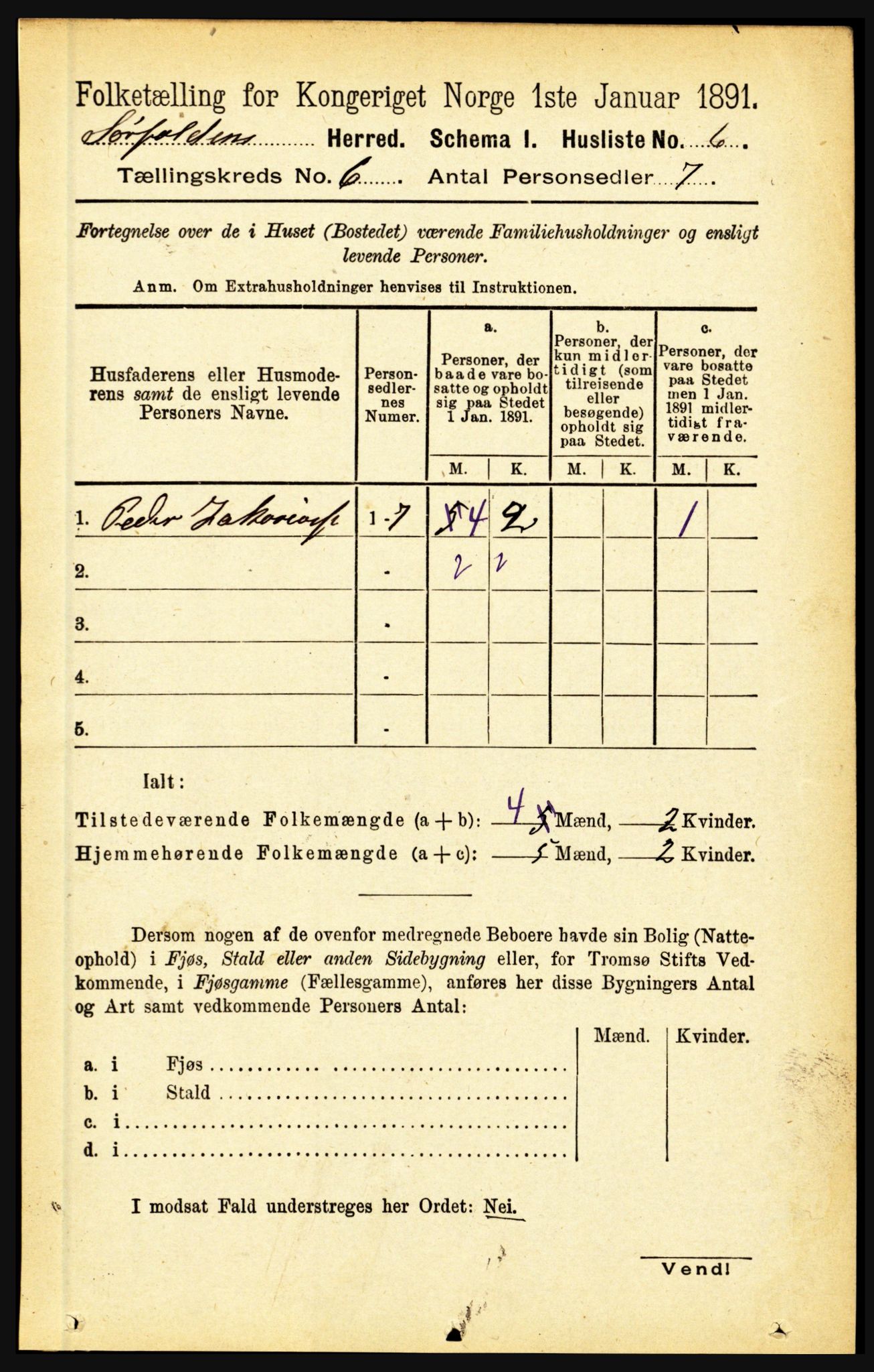 RA, 1891 census for 1845 Sørfold, 1891, p. 1778