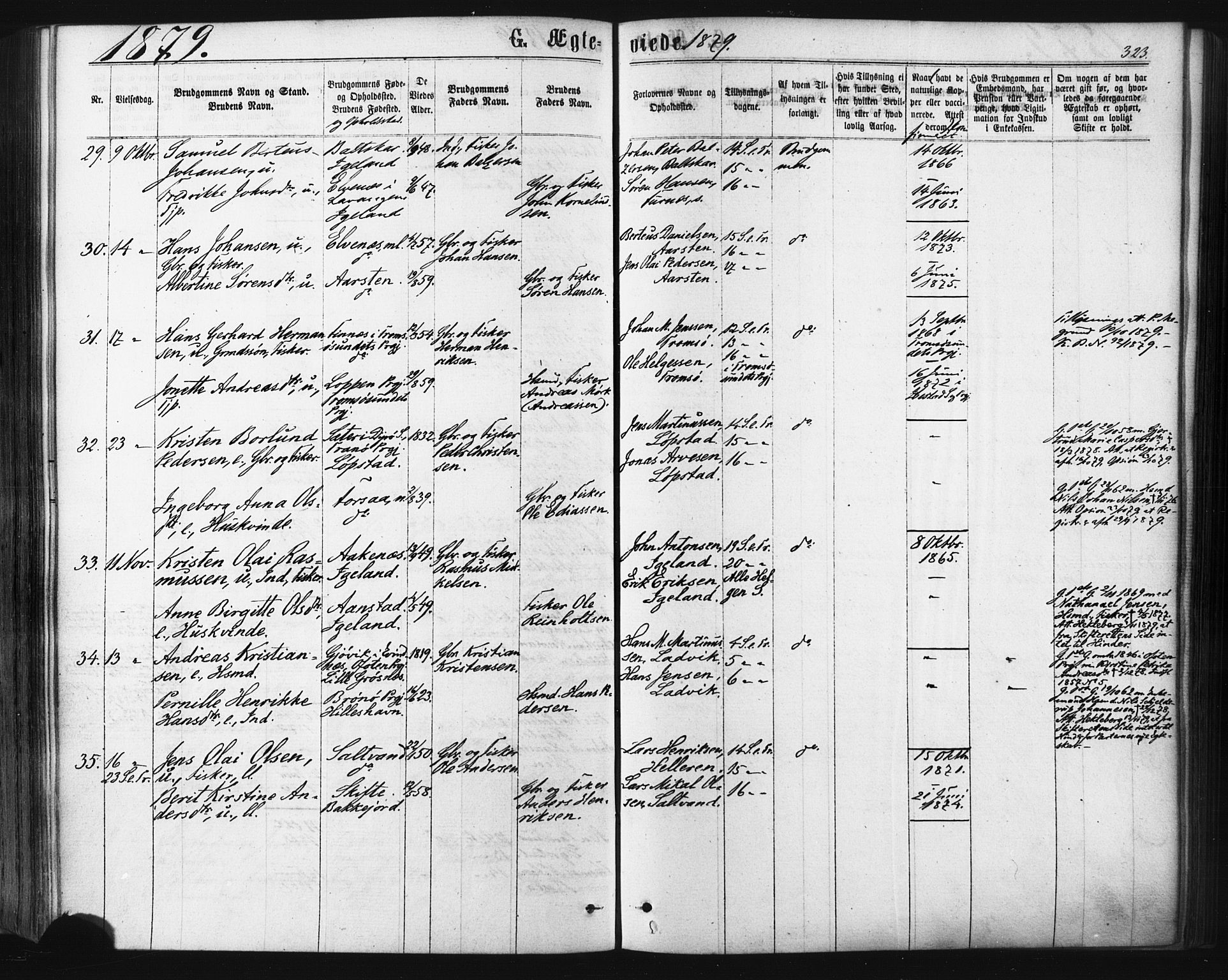 Ibestad sokneprestembete, SATØ/S-0077/H/Ha/Haa/L0010kirke: Parish register (official) no. 10, 1869-1879, p. 323