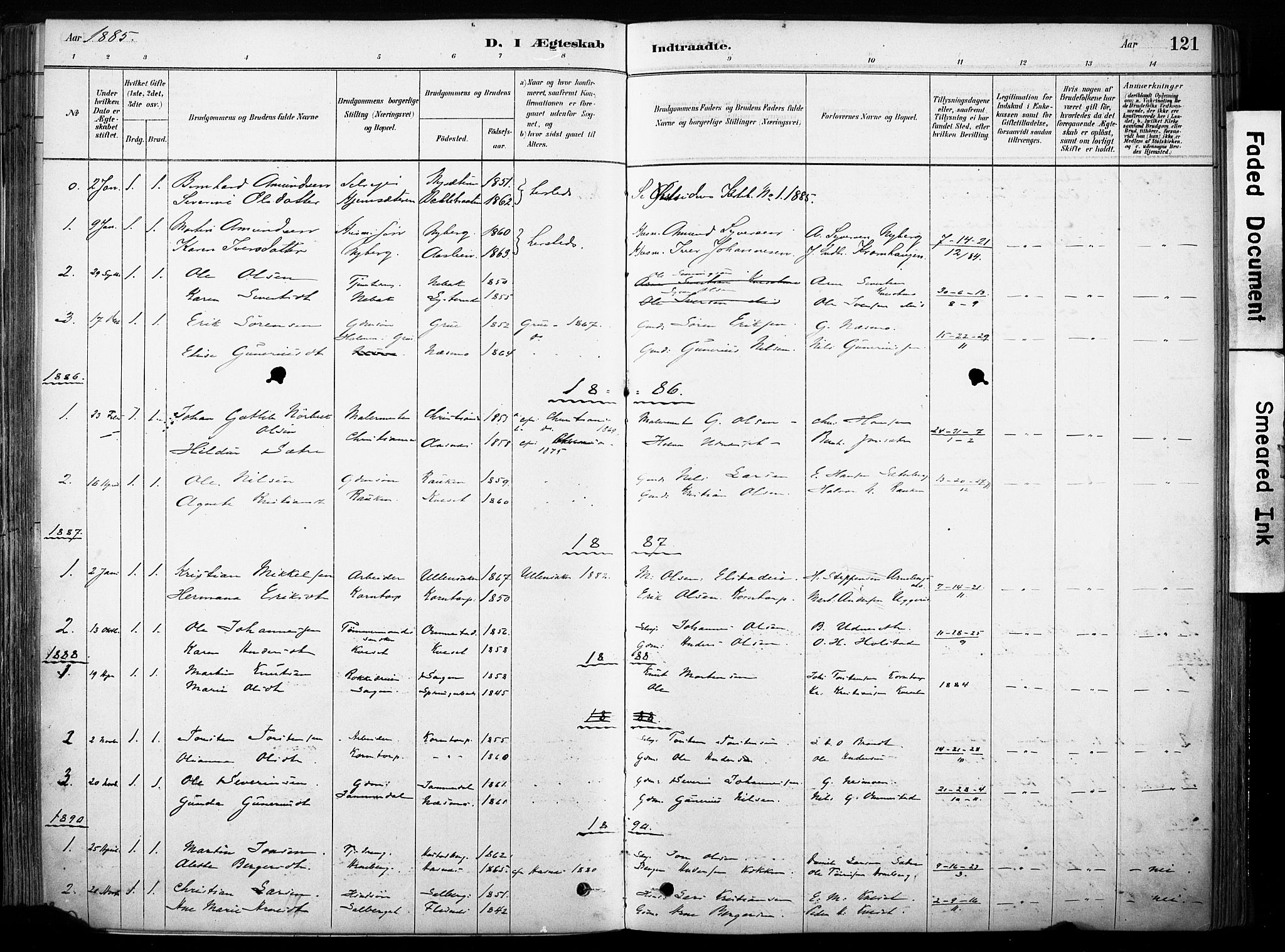 Hof prestekontor, SAH/PREST-038/H/Ha/Haa/L0011: Parish register (official) no. 11, 1879-1911, p. 121