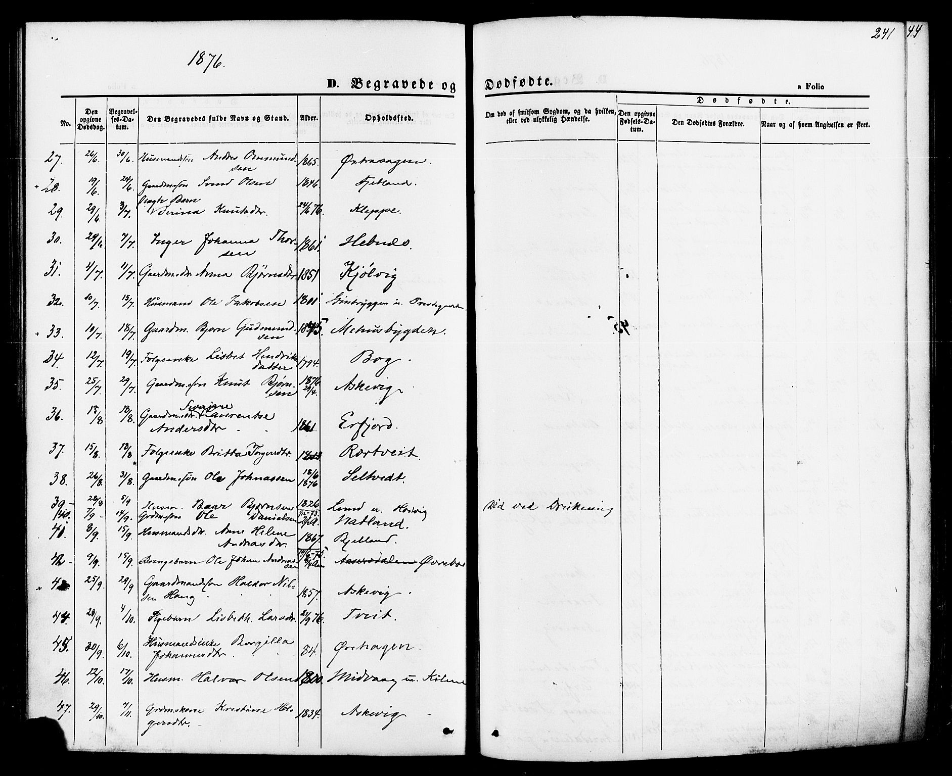 Jelsa sokneprestkontor, AV/SAST-A-101842/01/IV: Parish register (official) no. A 8, 1867-1883, p. 241