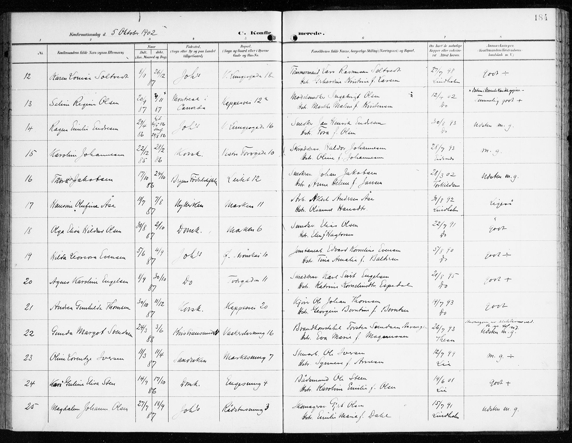 Domkirken sokneprestembete, AV/SAB-A-74801/H/Haa/L0031: Parish register (official) no. C 6, 1898-1915, p. 184