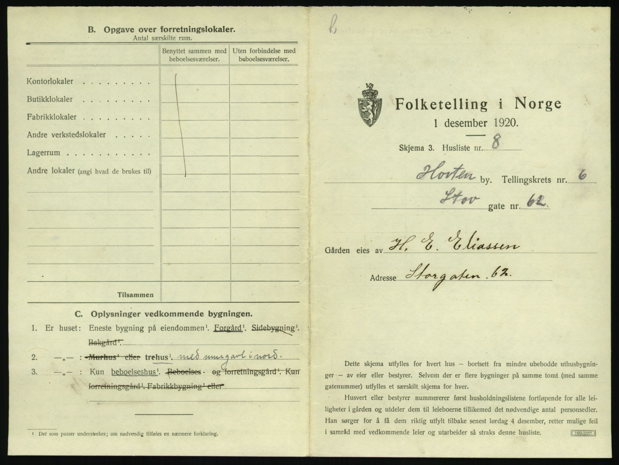 SAKO, 1920 census for Horten, 1920, p. 1937
