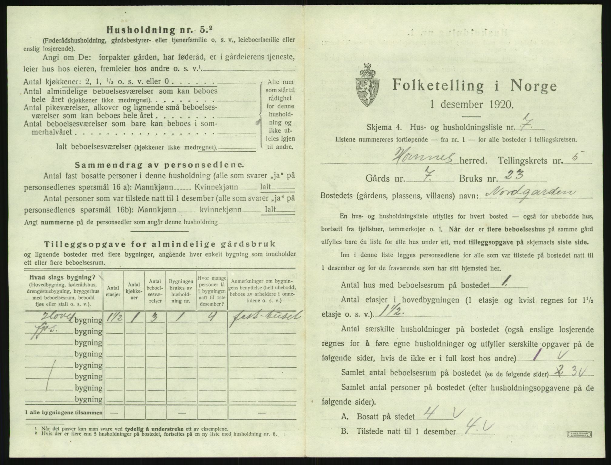 SAK, 1920 census for Hornnes, 1920, p. 217