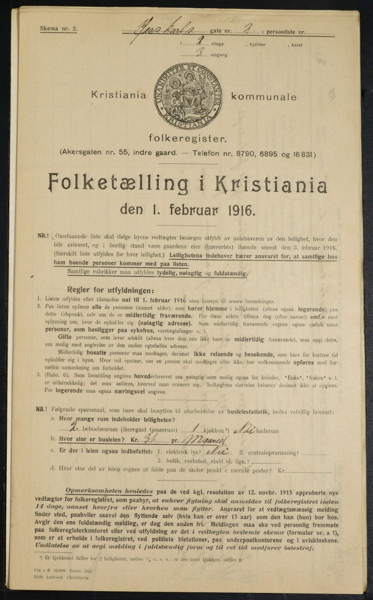 OBA, Municipal Census 1916 for Kristiania, 1916, p. 48057