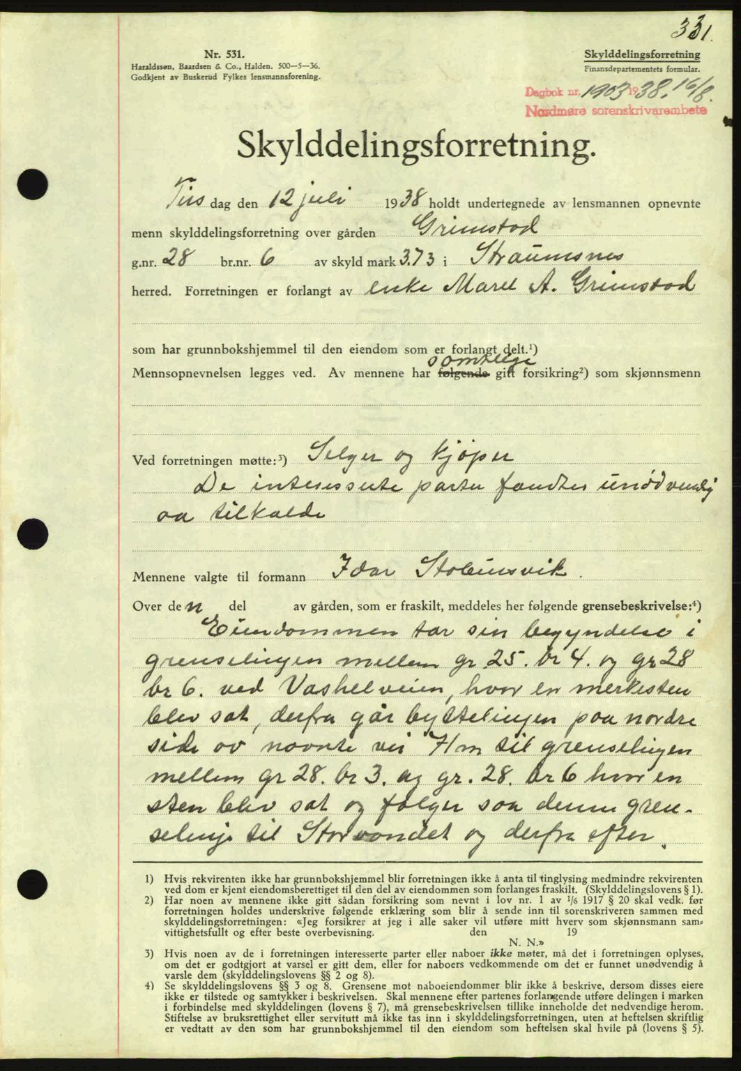 Nordmøre sorenskriveri, SAT/A-4132/1/2/2Ca: Mortgage book no. A84, 1938-1938, Diary no: : 1903/1938
