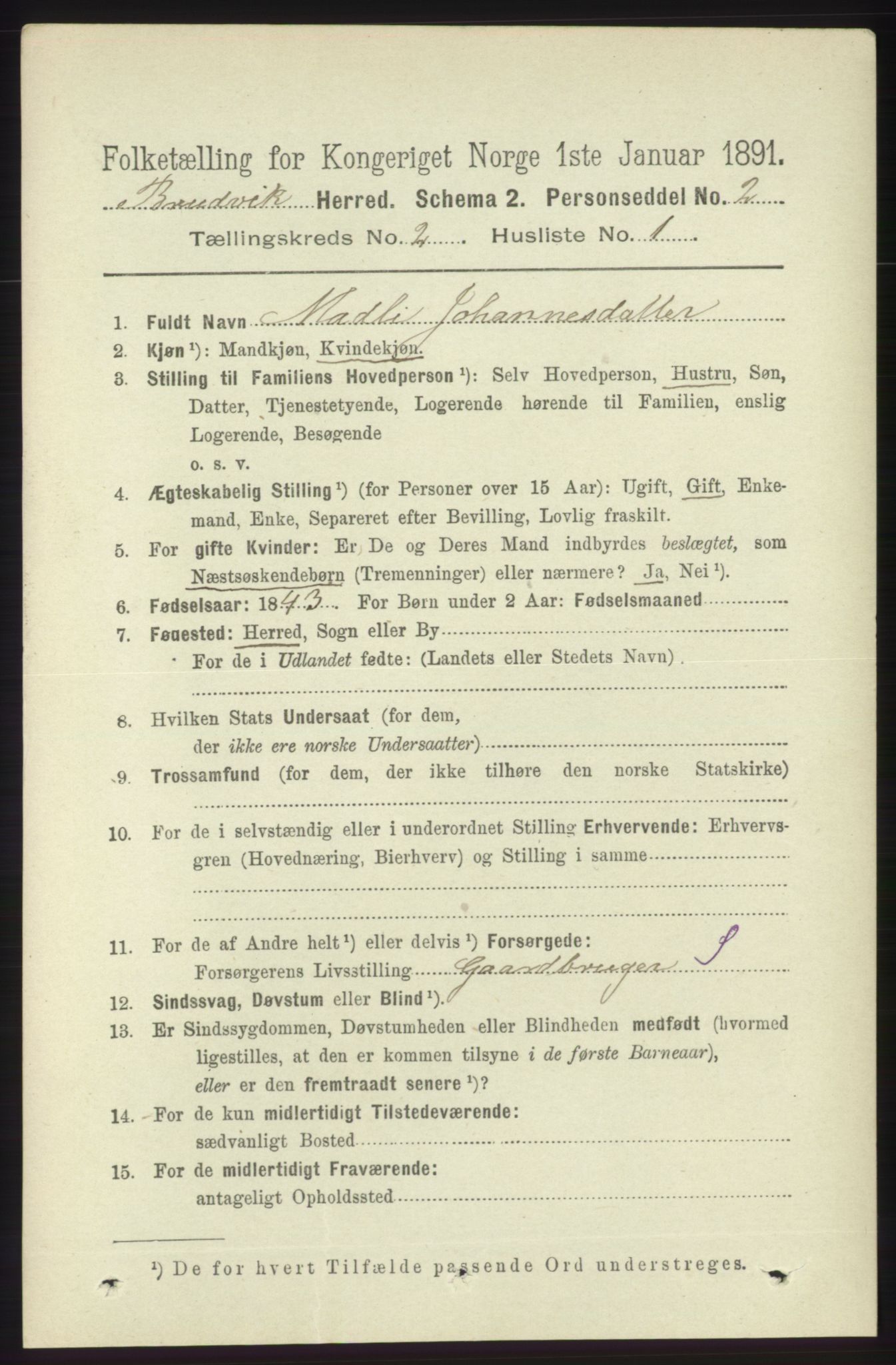 RA, 1891 census for 1251 Bruvik, 1891, p. 434