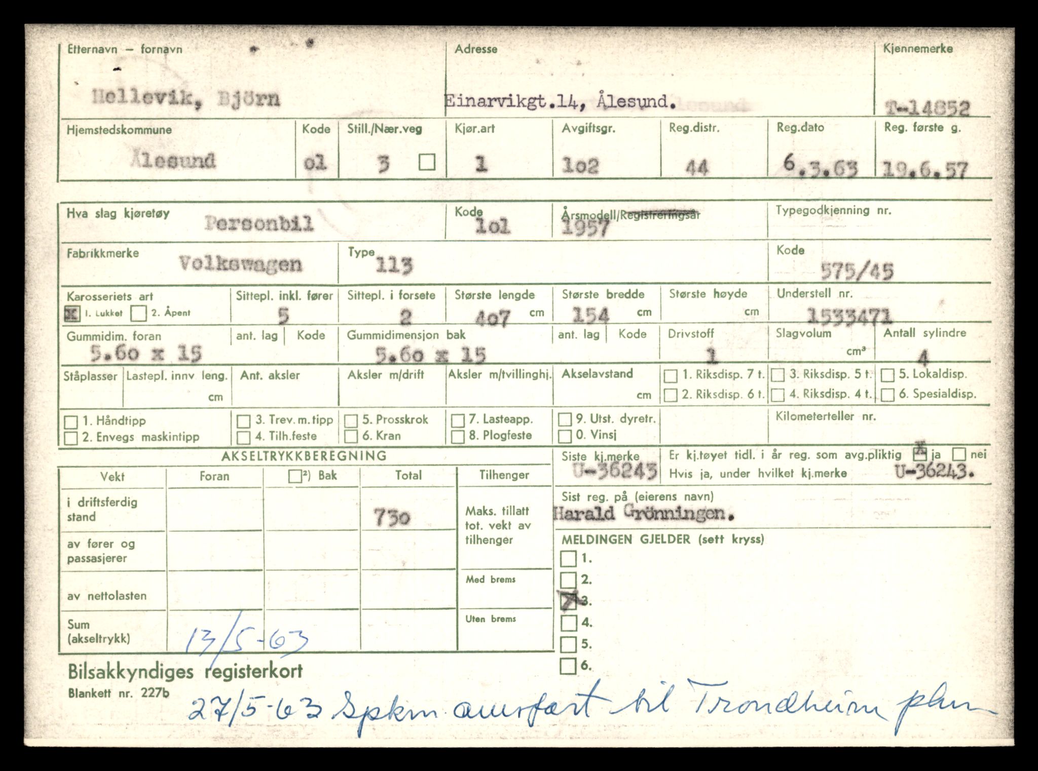 Møre og Romsdal vegkontor - Ålesund trafikkstasjon, AV/SAT-A-4099/F/Fe/L0048: Registreringskort for kjøretøy T 14721 - T 14863, 1927-1998, p. 3035