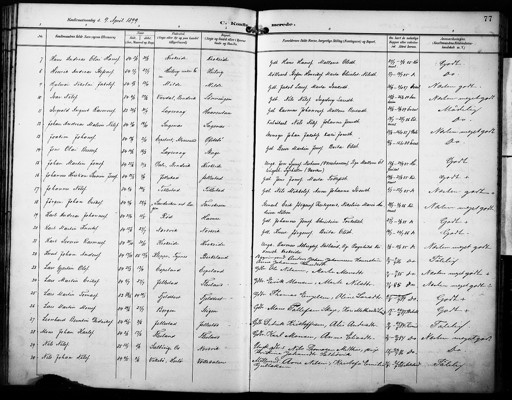 Fana Sokneprestembete, AV/SAB-A-75101/H/Haa/Haab/L0003: Parish register (official) no. B 3, 1898-1907, p. 77