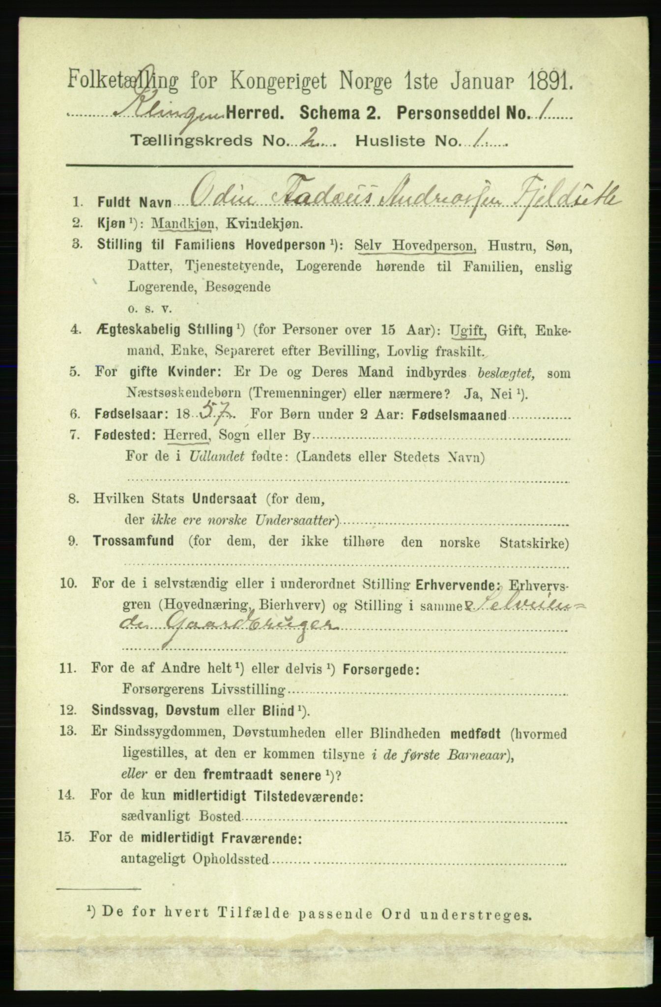 RA, 1891 census for 1746 Klinga, 1891, p. 496