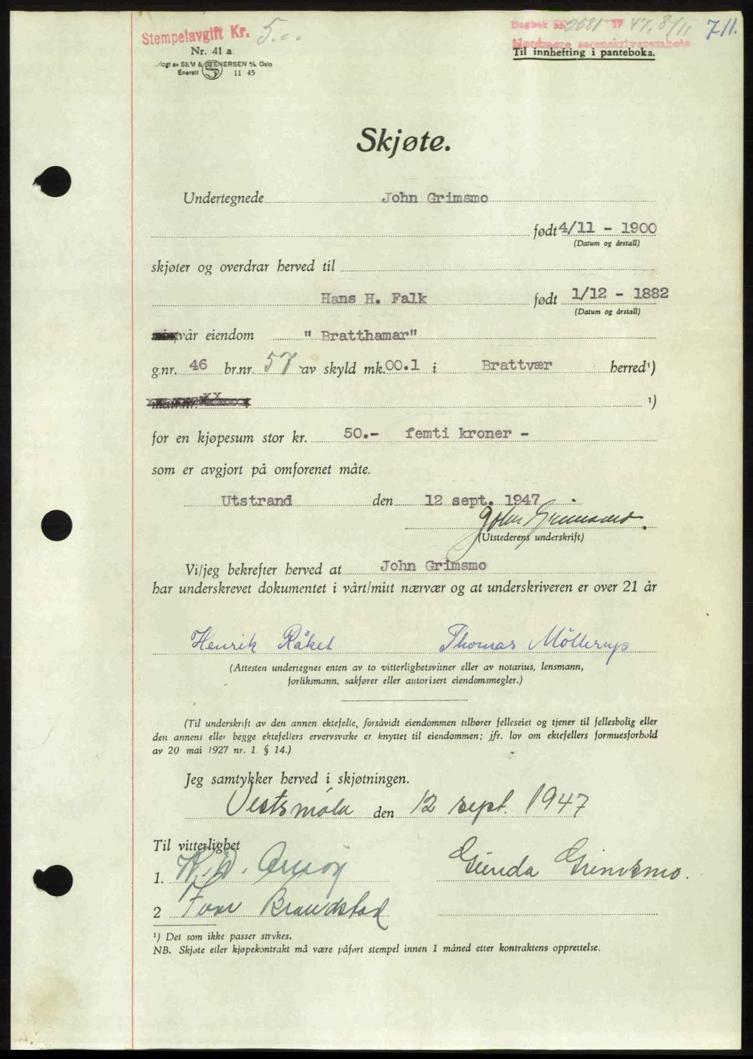 Nordmøre sorenskriveri, AV/SAT-A-4132/1/2/2Ca: Mortgage book no. A106, 1947-1947, Diary no: : 2581/1947