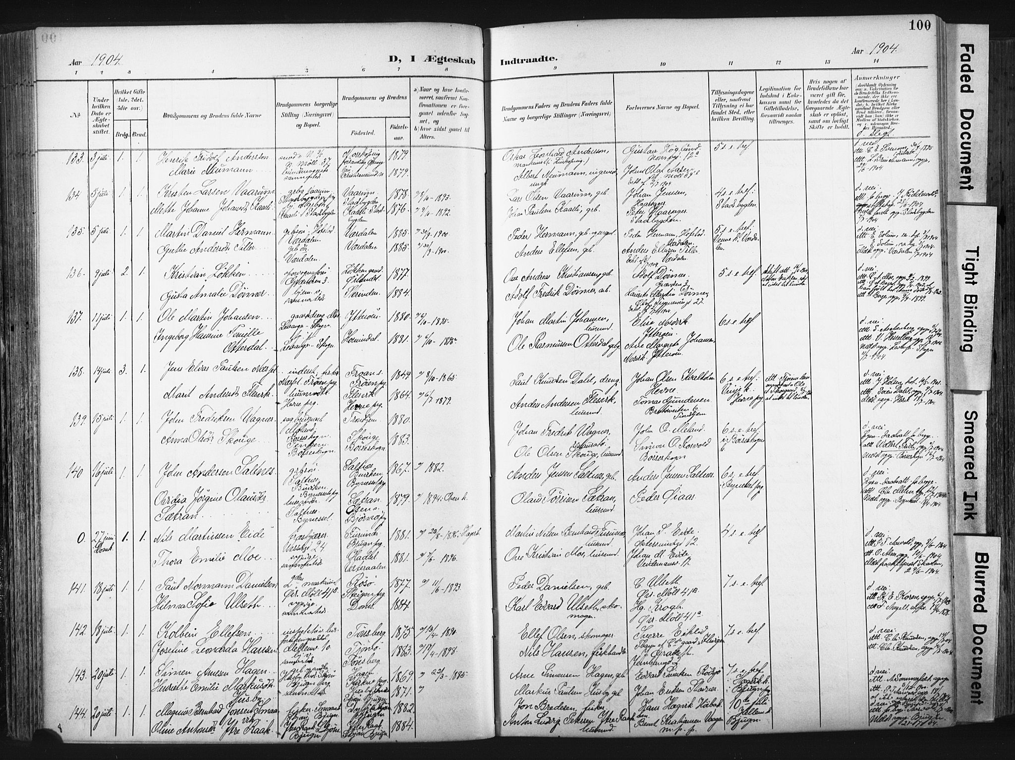 Ministerialprotokoller, klokkerbøker og fødselsregistre - Sør-Trøndelag, SAT/A-1456/604/L0201: Parish register (official) no. 604A21, 1901-1911, p. 100