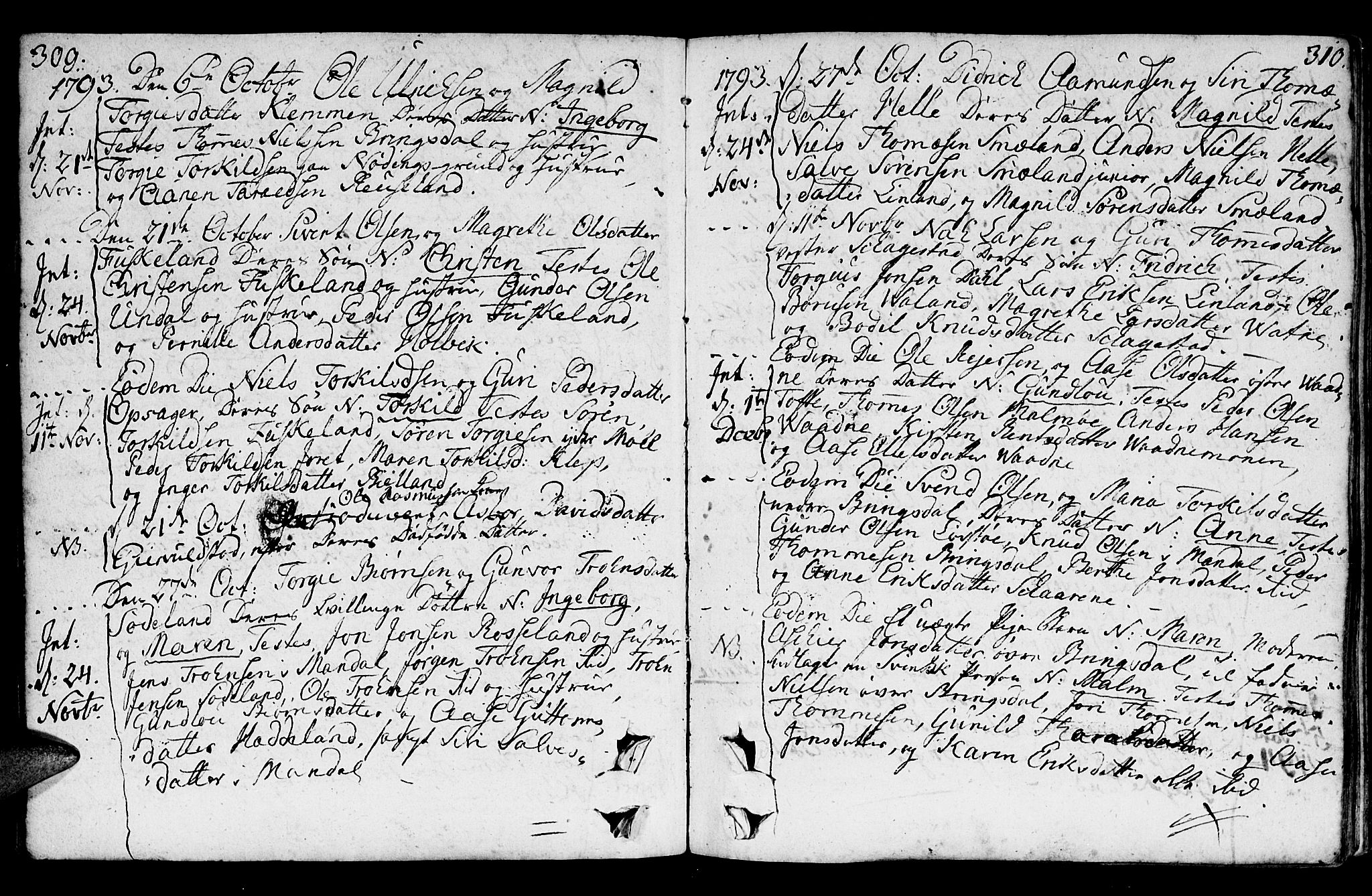 Holum sokneprestkontor, AV/SAK-1111-0022/F/Fa/Faa/L0003: Parish register (official) no. A 3, 1780-1821, p. 309-310